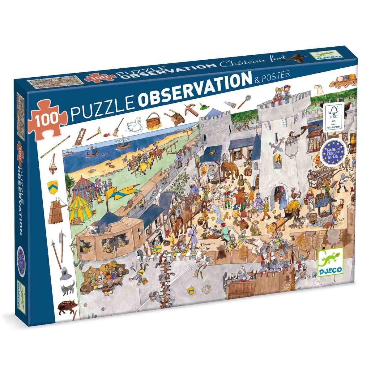 DJECO Puzzle Wimmelbild Burg - 100 Teile Kinderpuzzle für Kinder, 100 Puzzleteile, Kinderpuzzle