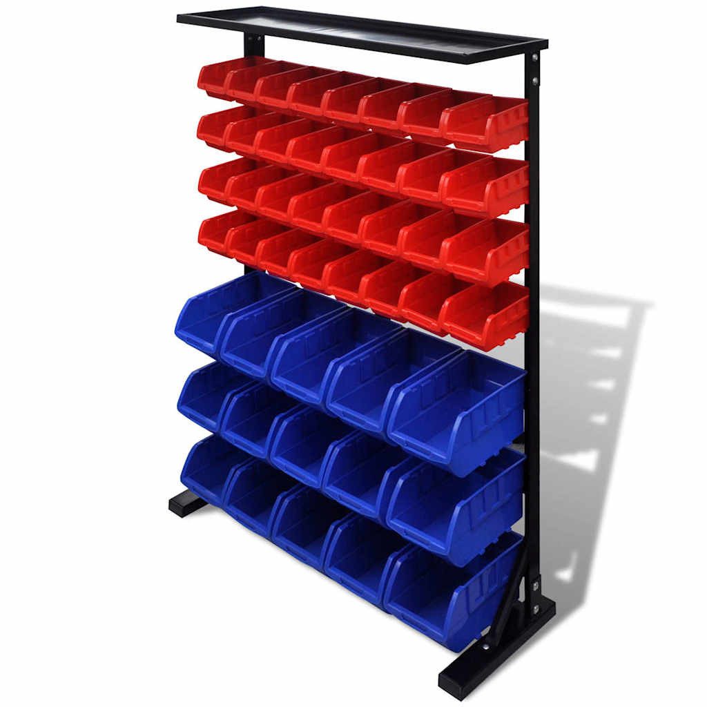 vidaXL Werkzeugbox Werkstattboxen mit Ständer Blau & Rot, Werkstattregal mit 47 Stapelboxen Standregal Kleinteile Lagerregal
