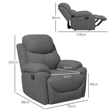 HOMCOM Relaxsessel Einzelsofa Liege 145° neigbarer Liegesessel (Fernsehsessel, 1-St., TV-Sessel), für Wohnzimmer Leinen Grau 93 x 88 x 102 cm