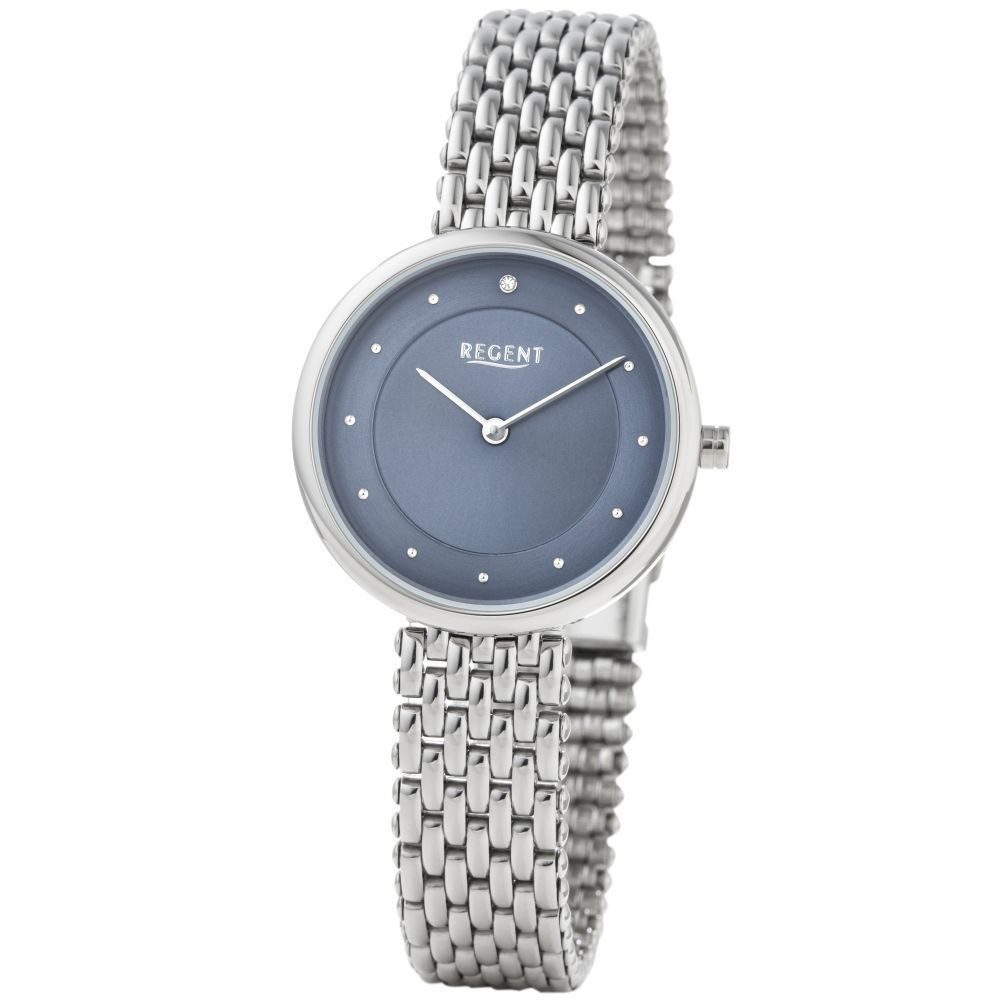 Regent Quarzuhr REGENT Damen Armbanduhr 03H46FB01-B blau D. 30 mm Edelstahlband silber