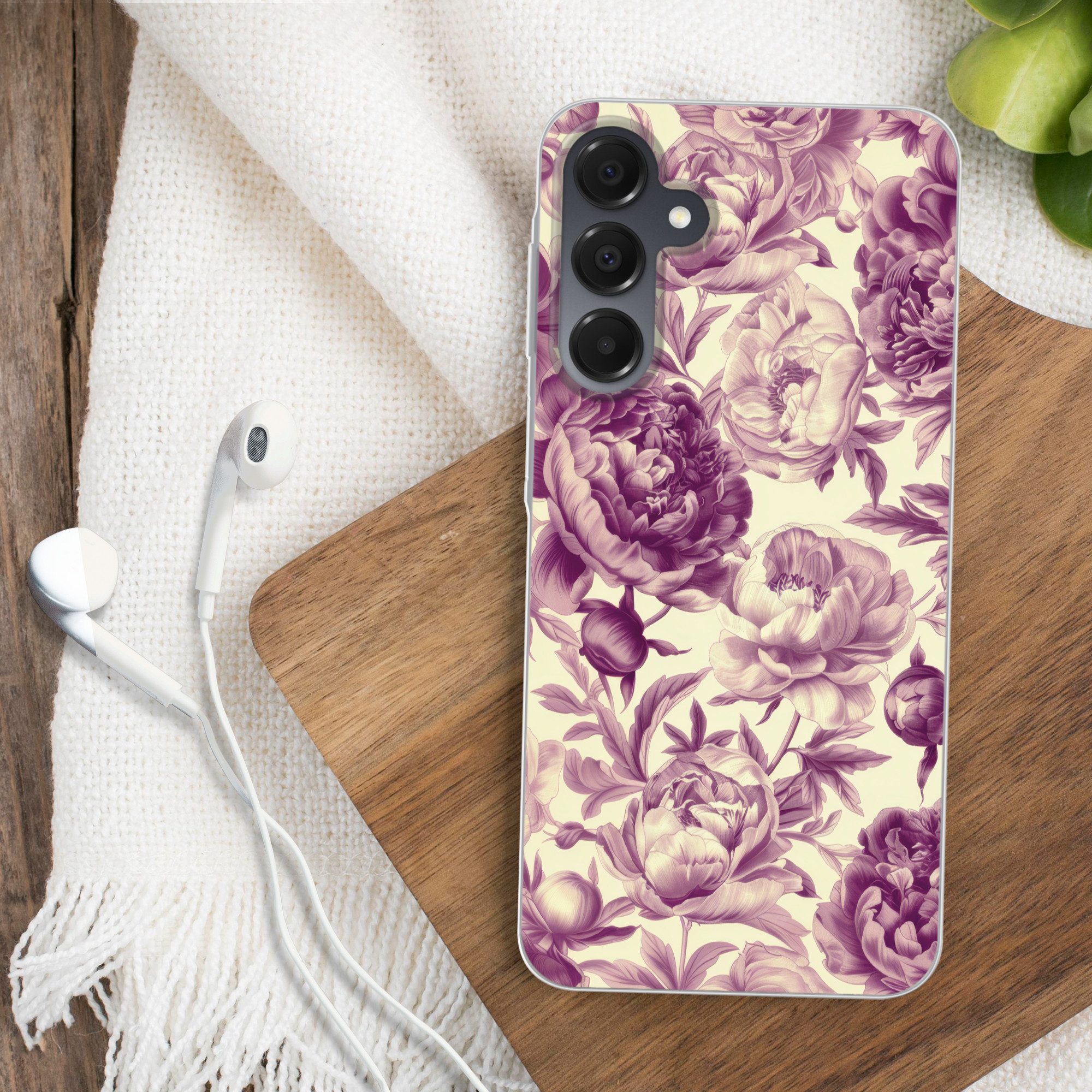 MuchoWow Handyhülle für Samsung Galaxy A16 5G Blumen - Muster - Lila - Beige, Phone Case, Silikon, Schutzhülle Dünn