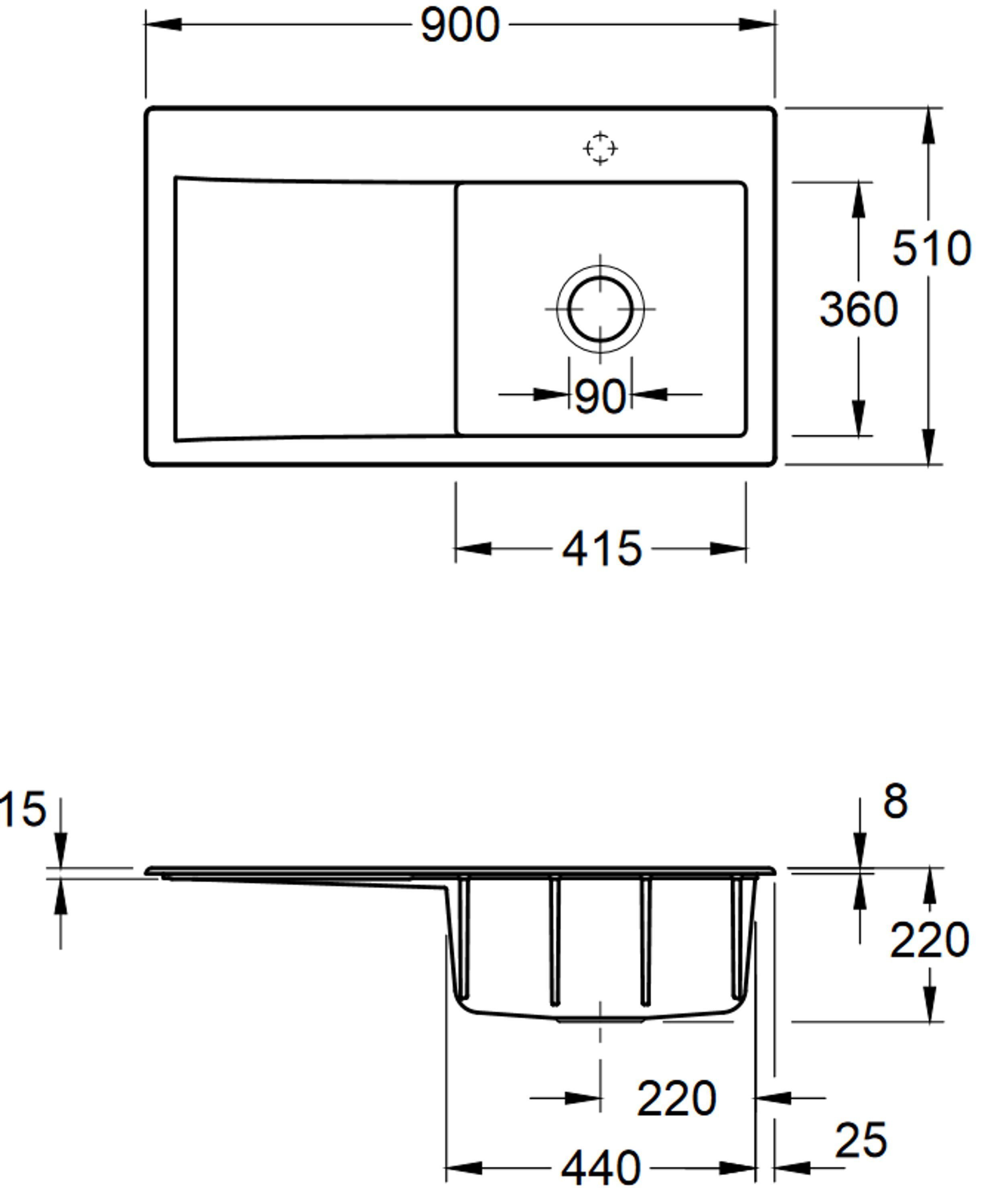 & KD, Küchenspüle aufliegenden Einbau den Boch für 3351 02 Villeroy Rechteckig, 90/22 cm,
