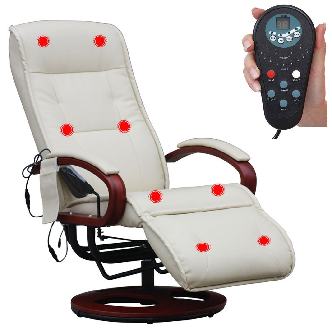 PROREGAL® Massagesessel Relaxliege Athene mit Massagefunktion, Bezugmaterial, Farbe, Rückenfläche verstellbar, 360° drehbar, 8-Punkt-Massage