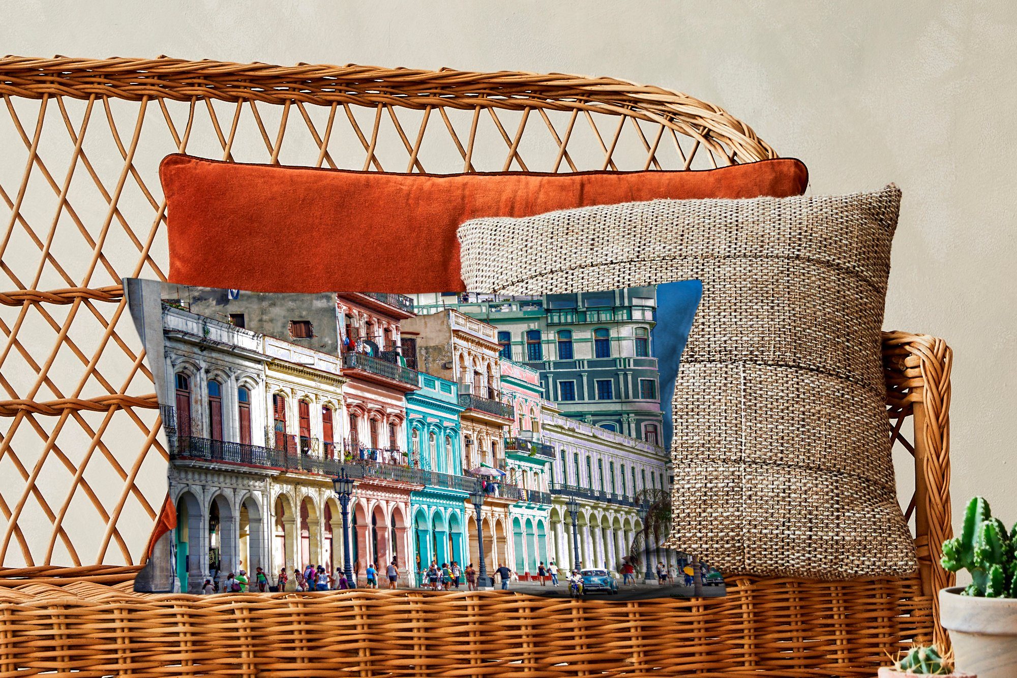 MuchoWow Dekokissen Bunte kubanische Gebäude Dekokissen mit Wohzimmer Stadt Havanna, der Zierkissen, Dekoration, in Füllung, Schlafzimmer