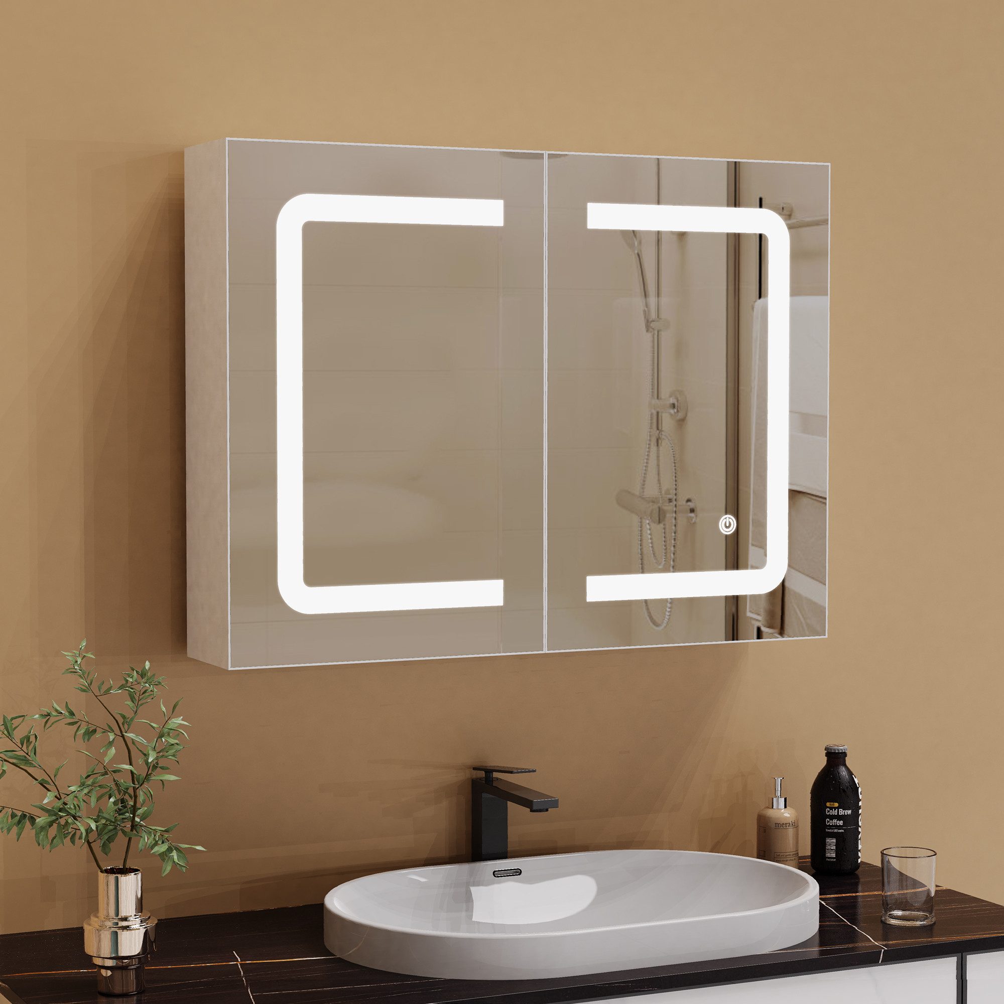 Furnishings Home Badezimmerspiegelschrank Spiegelschrank Doppeltür Hängesch günstig online kaufen