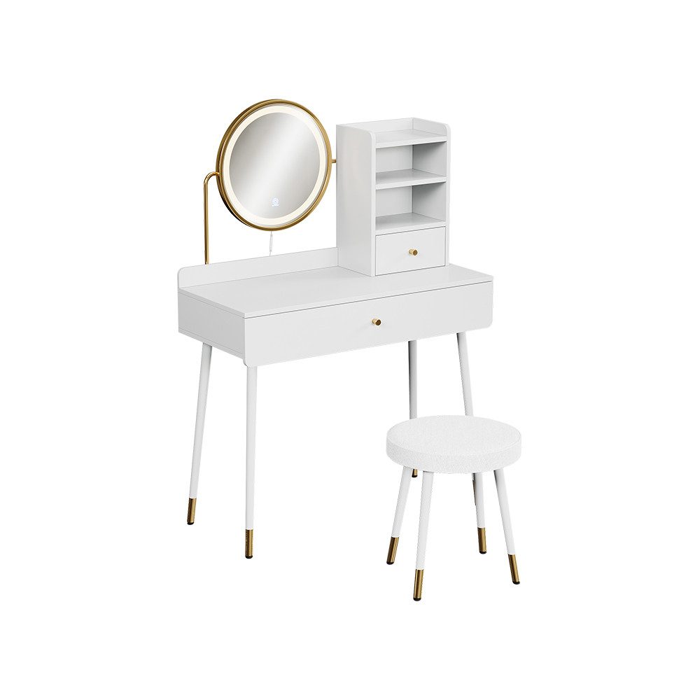 Vicco Schminktisch Mirela, Weiß, 90 cm mit LED-Spiegel und Hocker (2-St)