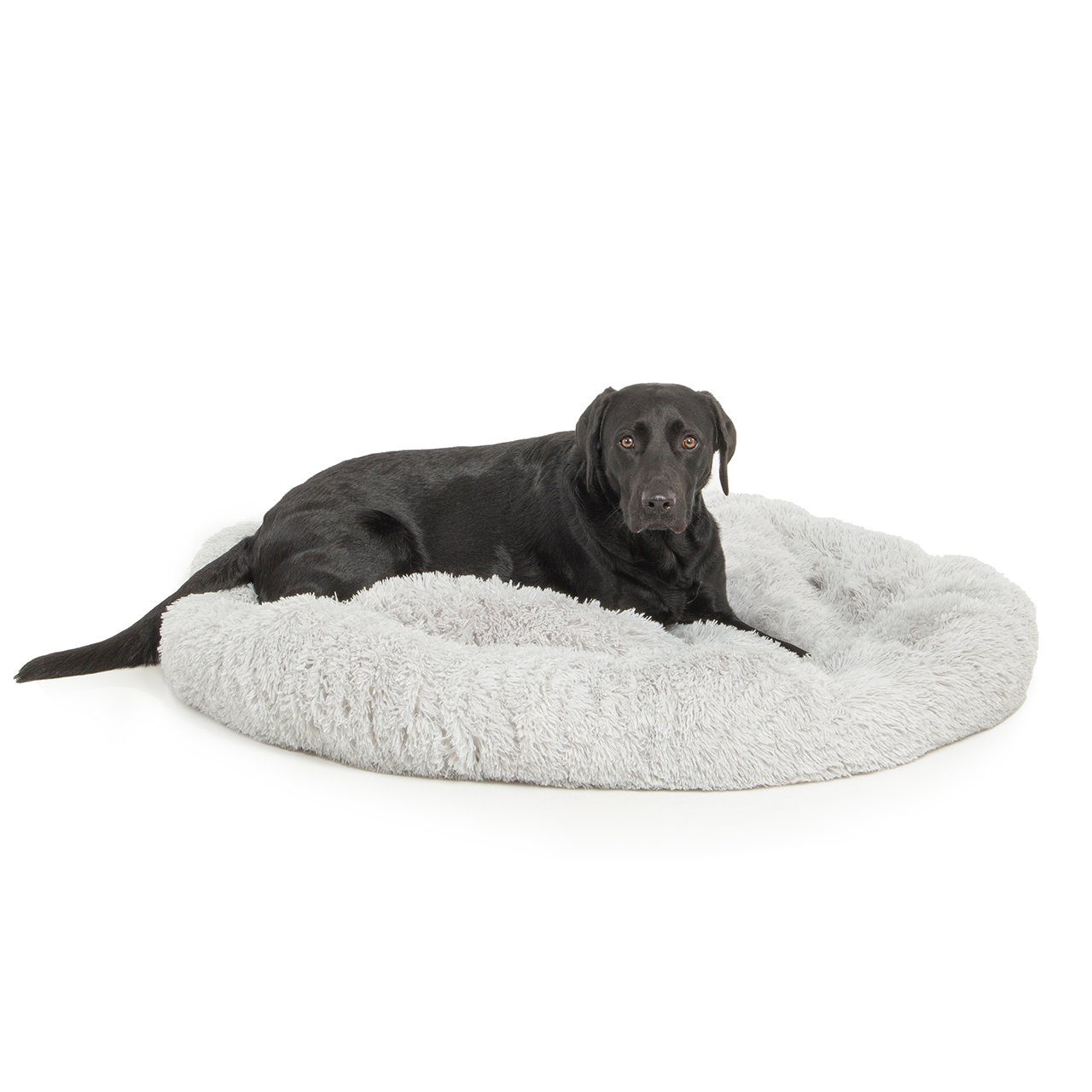 Wallace & Jones Hundekorb Plüschbett Sarnia, hellgrau, 115 x 115 x 26 cm, Hundebett, Liegekissen Donut Form, anti-rutsch