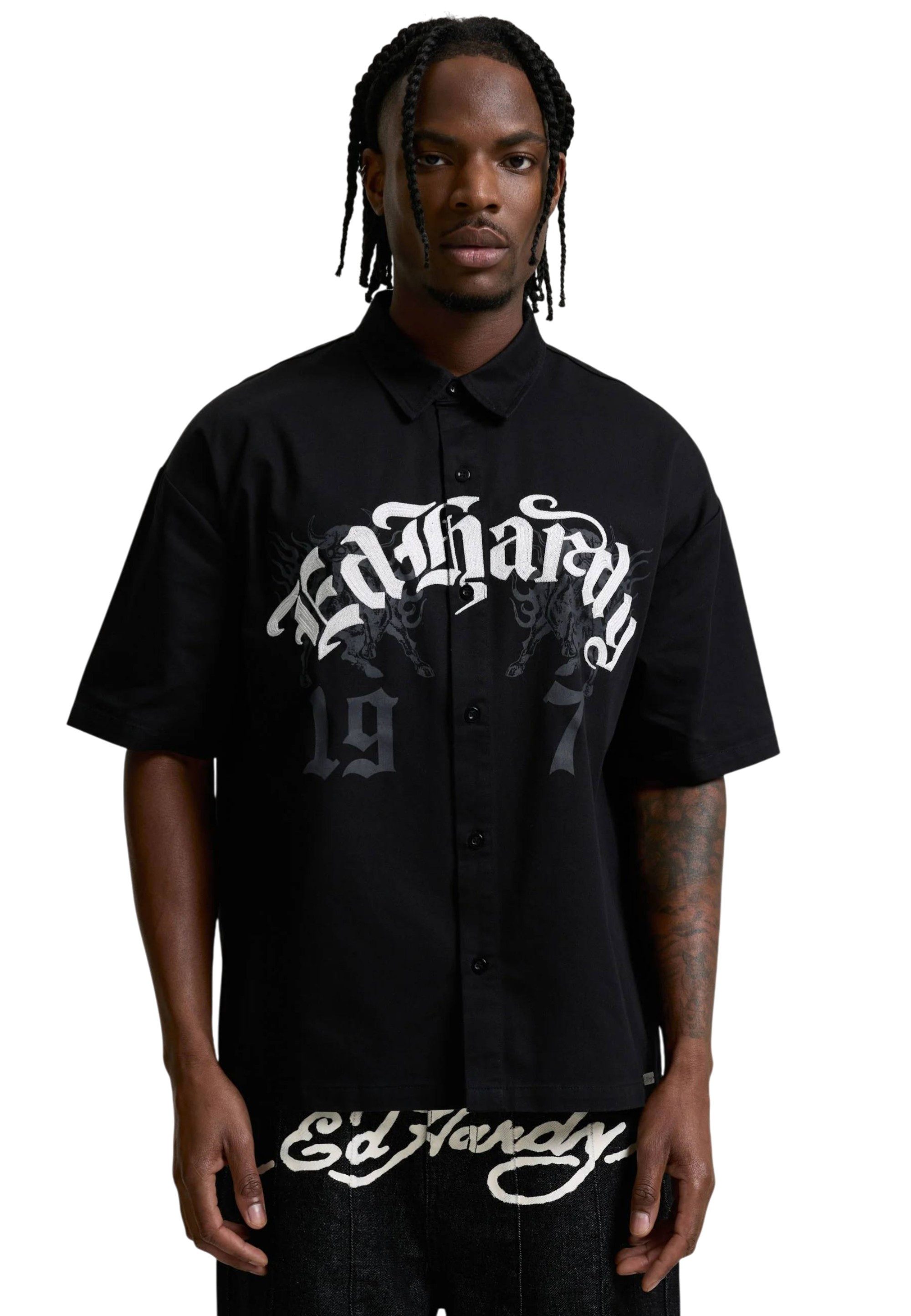 Ed Hardy Kurzarmhemd Hemd Ed Hardy Gothic Boxy Twill Shirt