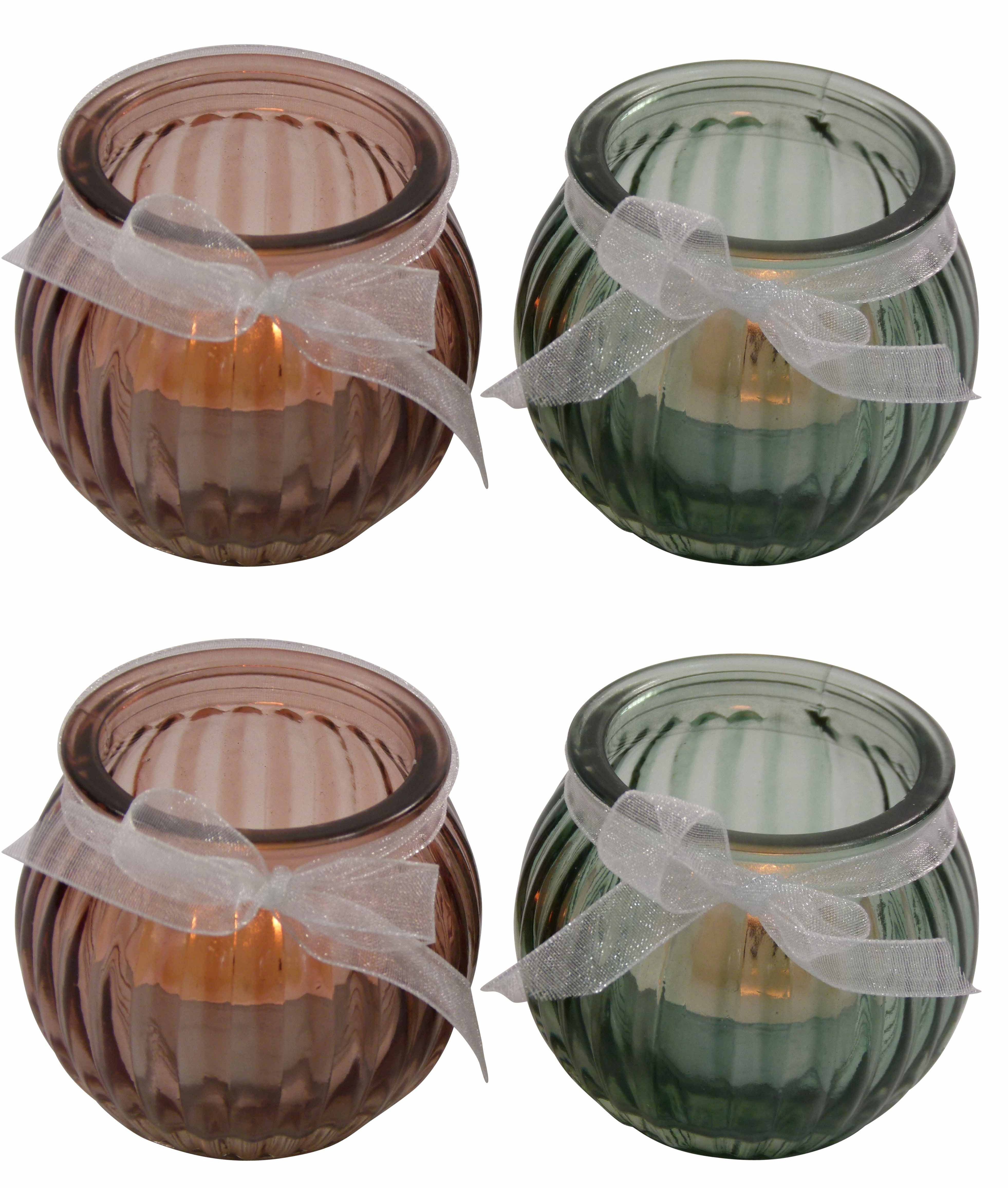 Teelichthalter 4er Set Windlicht Teelichthalter Kerzenhalter Deko-Gläser Schleife