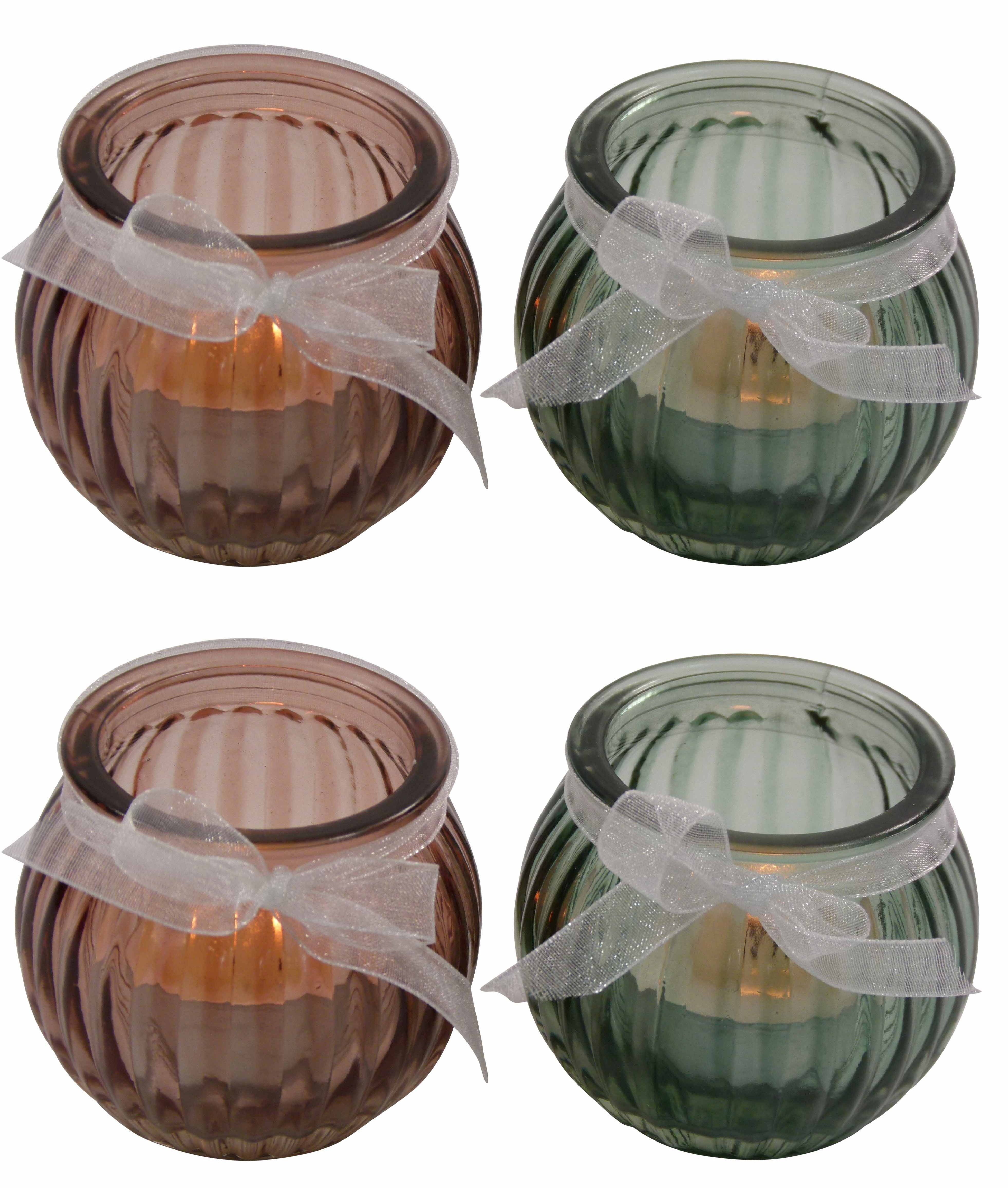 GlasArt Teelichthalter 4er Set Windlicht Teelichthalter Kerzenhalter  Deko-Gläser Schleife