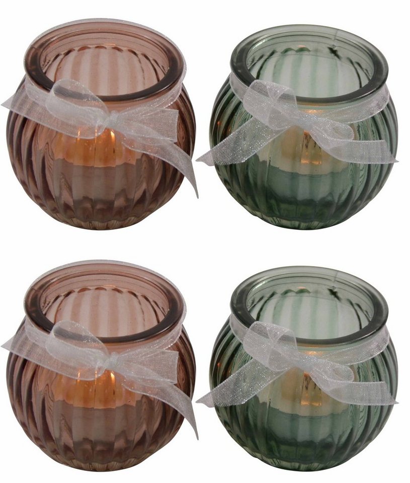 GlasArt 4er Teelichthalter Kerzenhalter Teelichthalter Schleife Deko-Gläser Windlicht Set