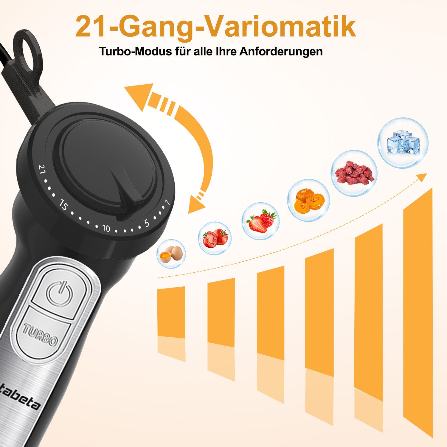 7MAGIC Stabmixer 9-in-1 Elektrischer Stabmixer mit 21 Geschwindigkeitsstufen + Turbo, 1100,00 W, Edelstahl Mixstab Set, Pürierstab, Zerkleinerer, Schlagbesen