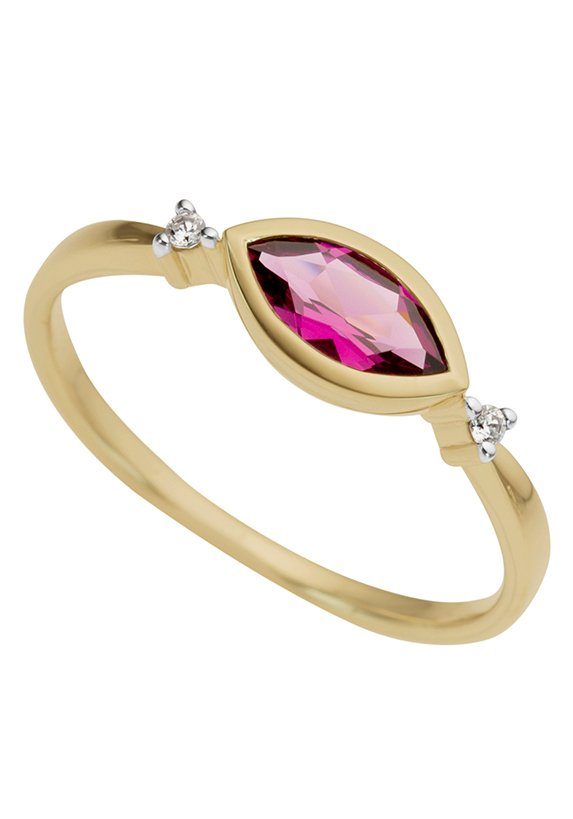 Firetti Goldring Schmuck Geschenk Gold 333 Damenring Goldring Edelstein Farbstein, mit Rhodolith - mit Brillanten
