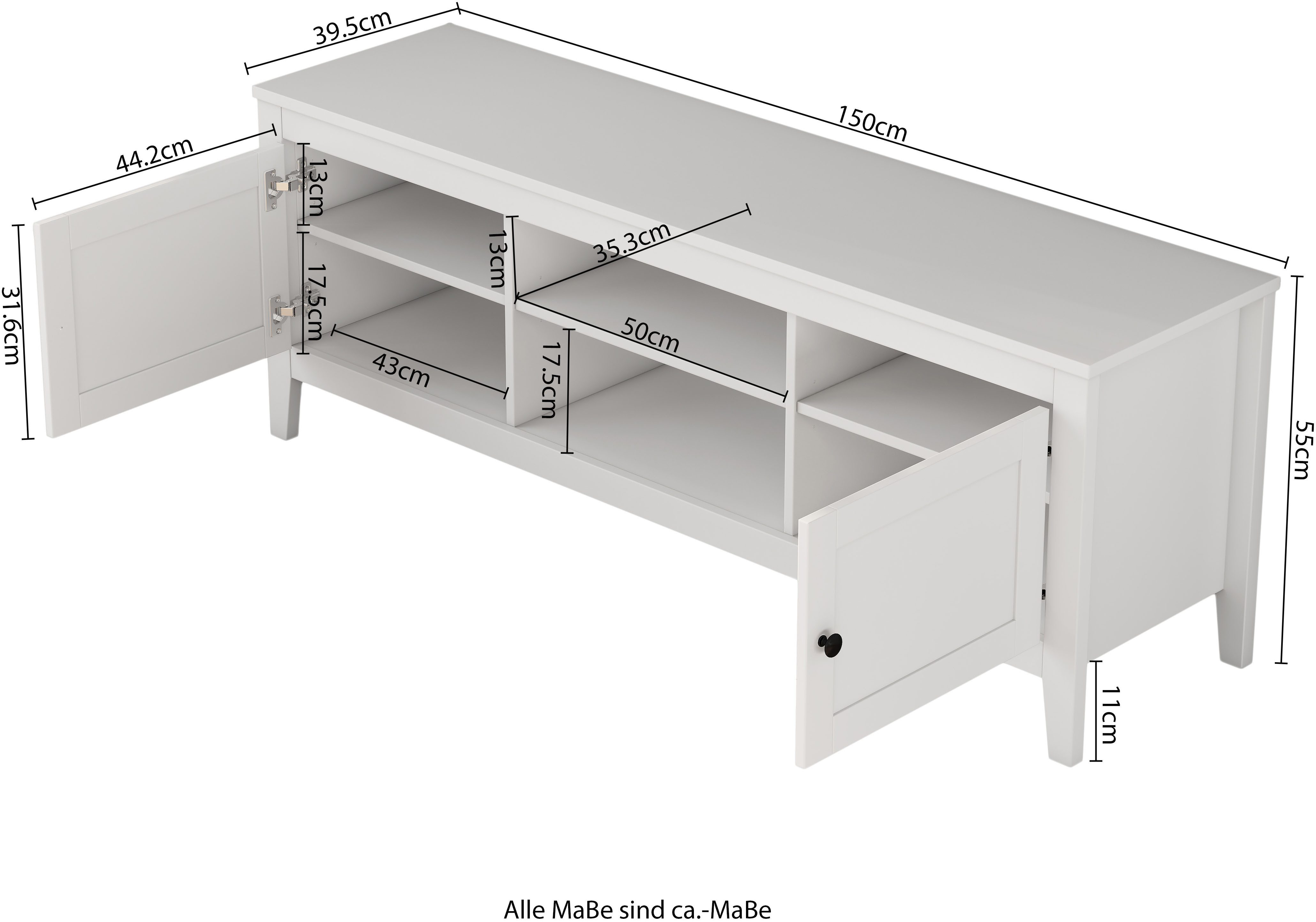 OTTO home TV-Board Avelin, Melaminoberfläche, schwarze Metallgriffe, Breite 150 cm