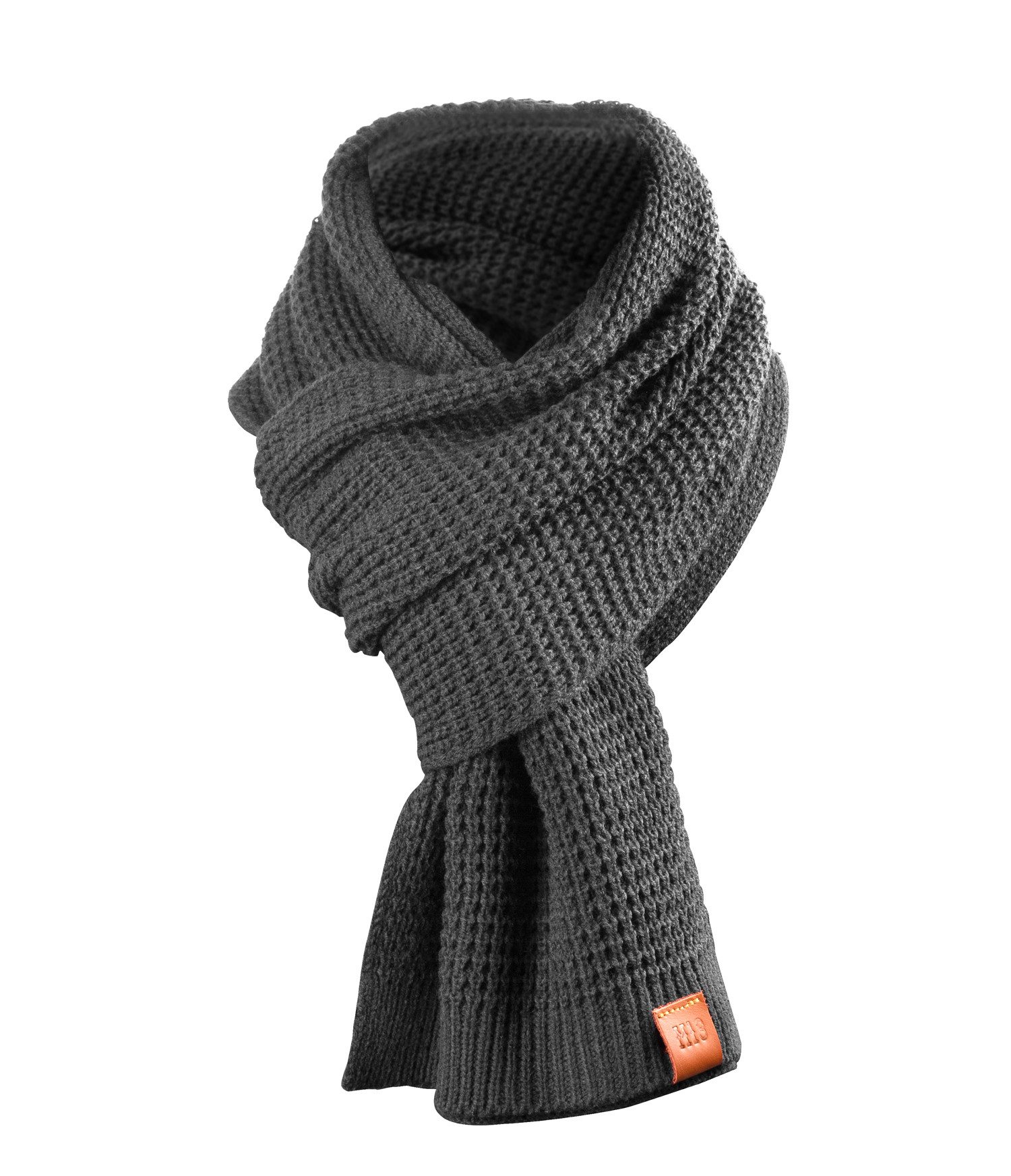 Manufaktur13 Strickschal Rough Scarf - Strickschal, lang, mit Echt-Lederveredelung