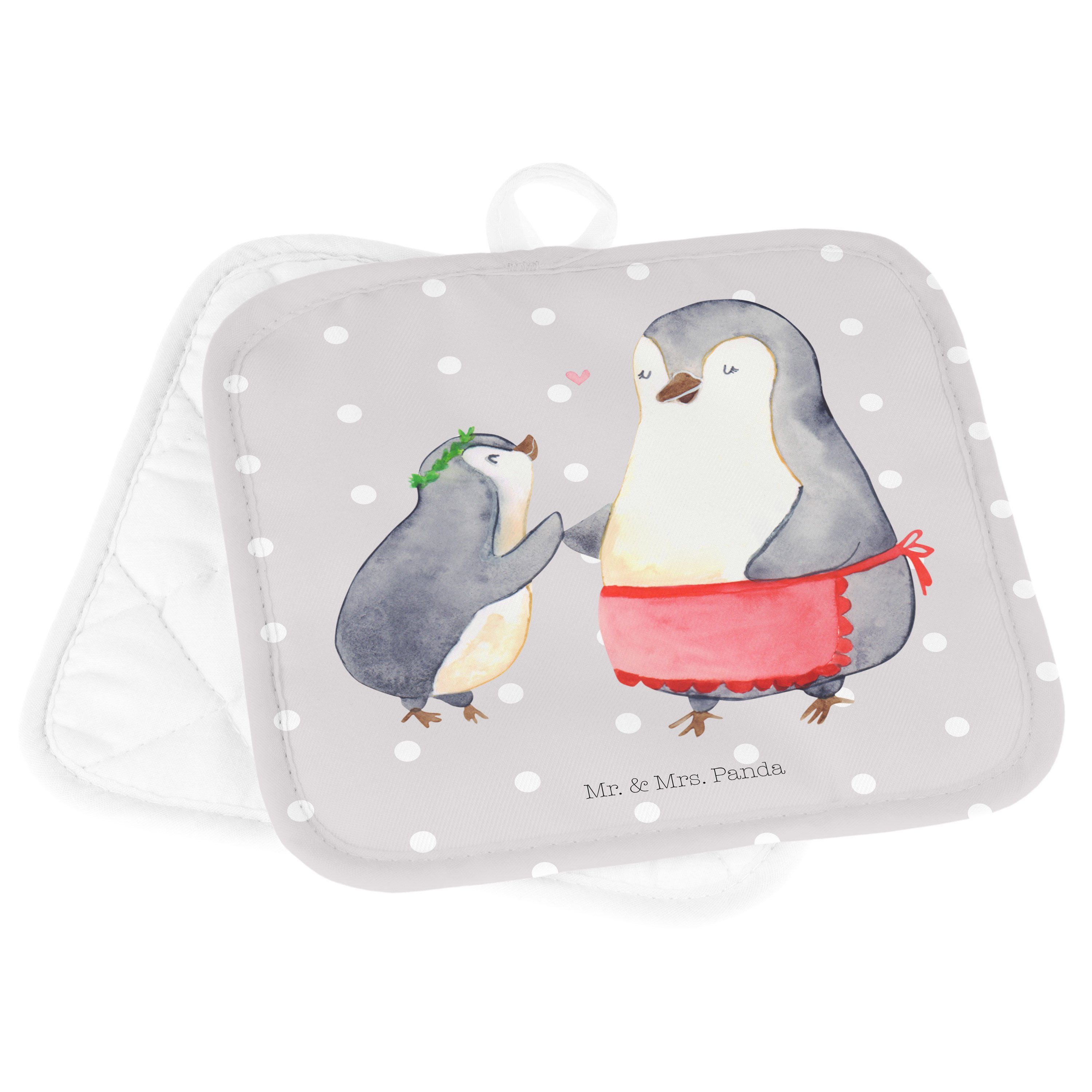 Topflappen Kind Pinguin Mr. Mrs. Geschenk, - lustig, Pastell Topflappen Panda (1-tlg) - mit & Grau Topfla,