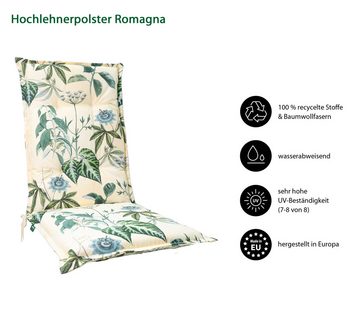 Dehner Polsterauflage Romagna, 71 x 50 x 50 cm, Farbe beige / grün, für Hochlehner-Stühle, komfortable Schaumfüllung, wasserabweisend
