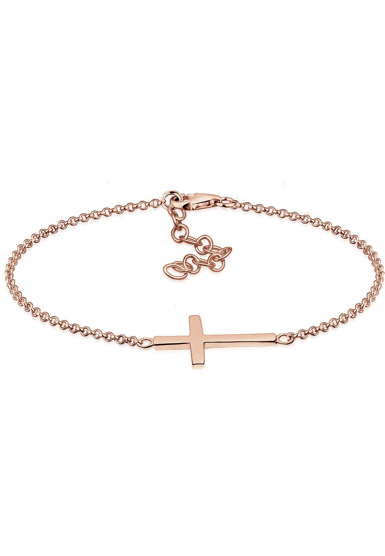 Elli Armband Kreuz Horizontal Schlicht 925 Silber Rosegold