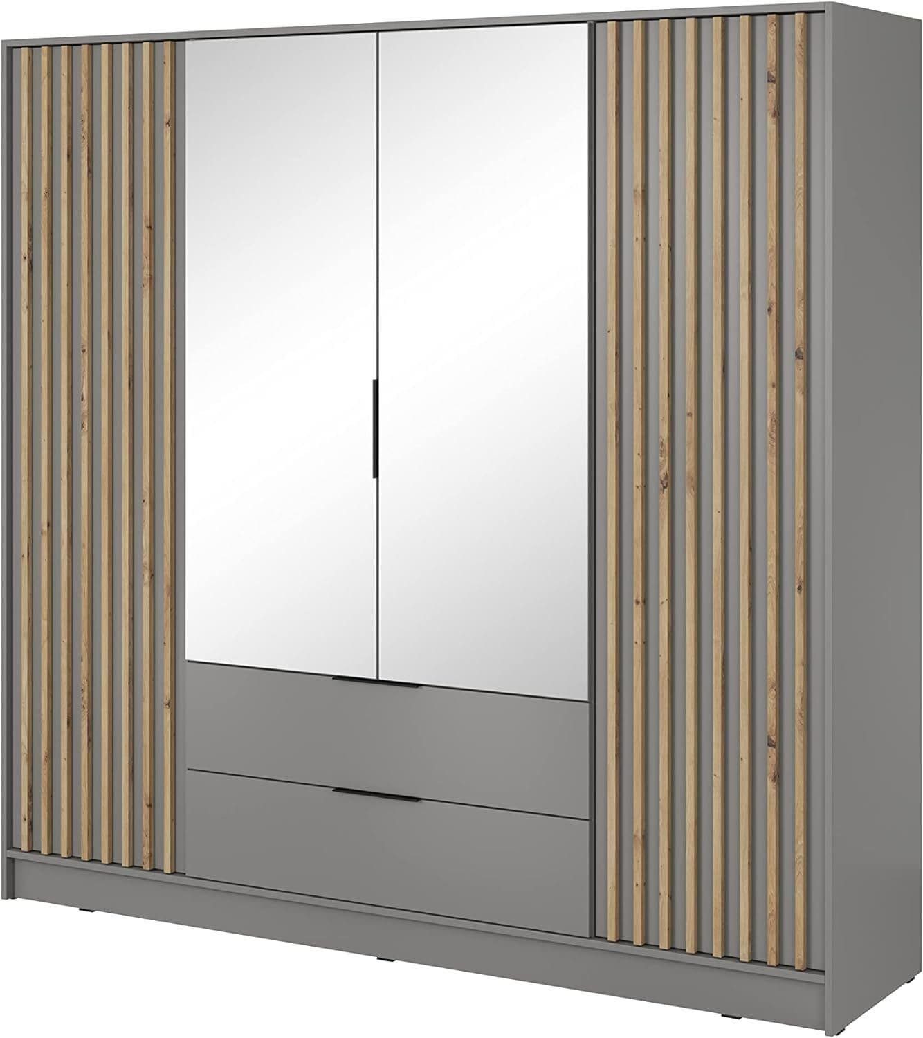 MOEBLO Kleiderschrank JOHN mit Erweiterung (Latten aus Holz, Loft Stil IndustrieSchrank Aufbewahrungsschrank (Spannstange) mit Regalböden, Schlafzimmerschrank mit 2/3/4 drehbaren Türen, 2 Schubladen) (BxHxT): 105/155/206x250x51 cm