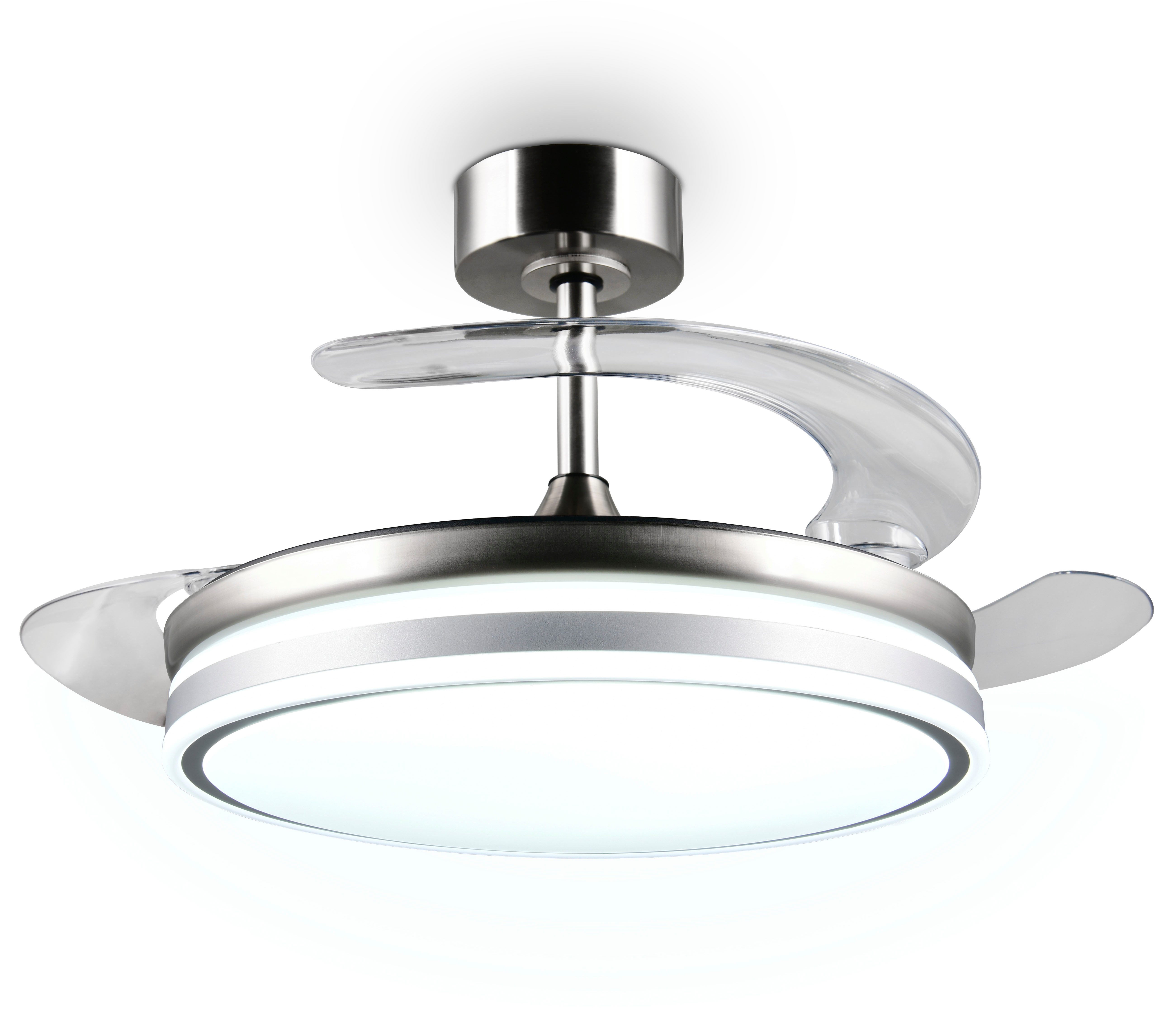 Reality Leuchten LED Deckenleuchte VOLDA mit Ventilator, Deckenventilator mit ausklappbaren Flügeln 30W, CCT - über Fernbedienung, Dimmfunktion, Memoryfunktion, Nachtlichtfunktion, Timerfunktion, Ventilatorfunktion, getrennt schaltbar, LED fest integriert, Farbwechsler, warmweiß - kaltweiß, Ø 49-106 cm (aufgeklappt), 6 Stufen, LED 30W CCT dimmbar Timer Fernb.