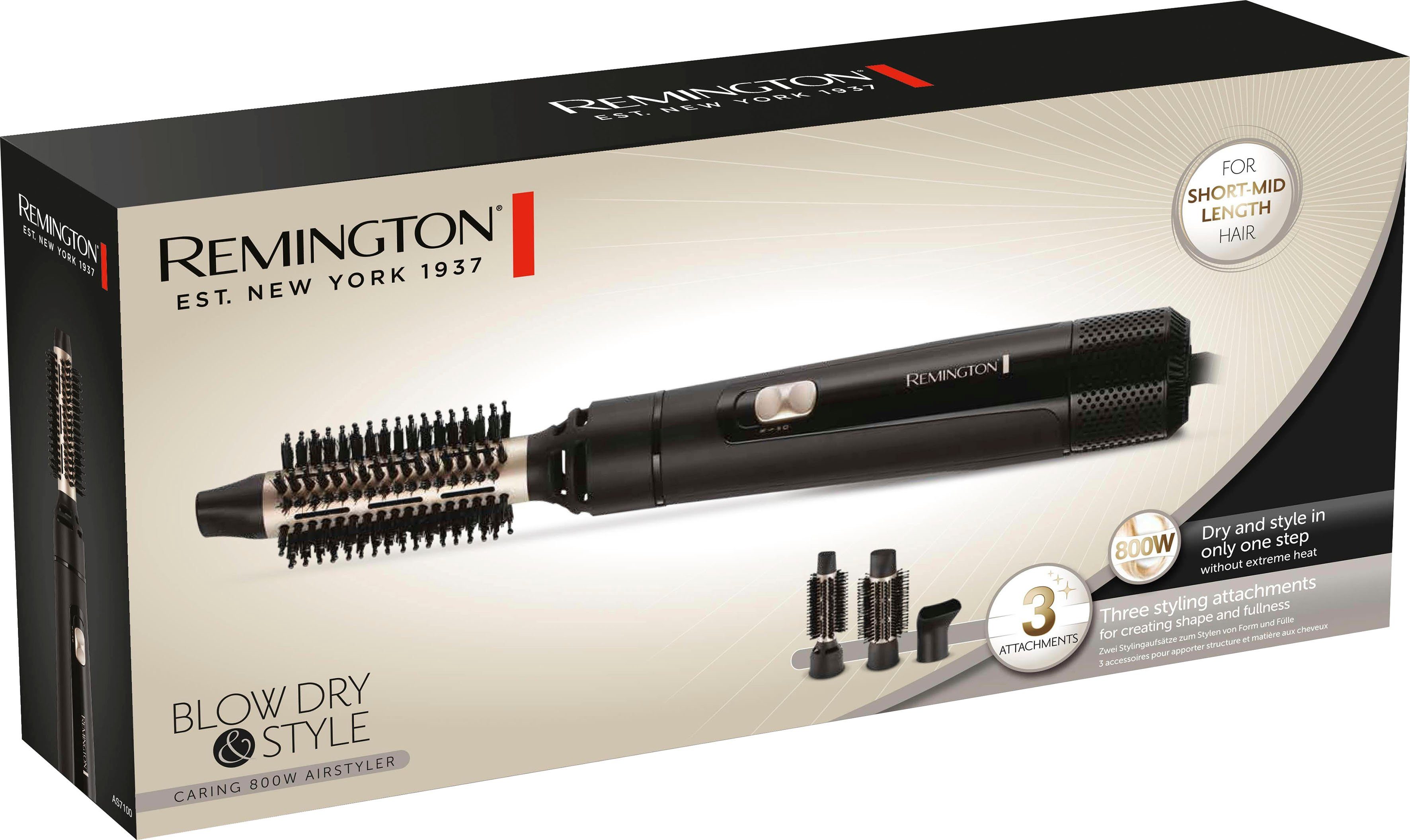 Remington Warmluftbürste Blow Dry & Haare Lockenbürste) Watt (Airstyler AS7300, kurze-mittellange / Rund-& 800 Style für