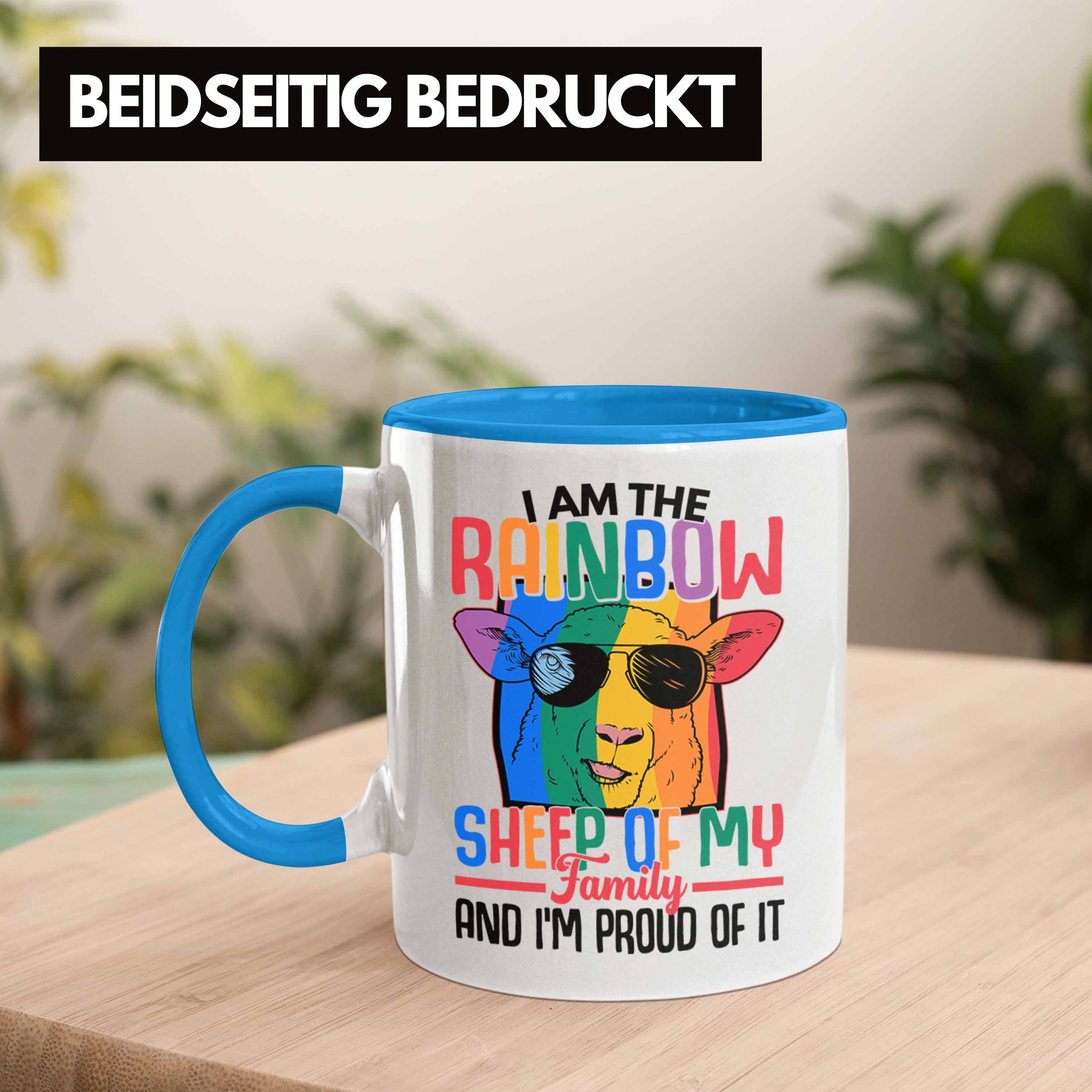 Trendation Tasse Trendation Tasse Familie Lesben Regenbogen Transgender Schaaf - Blau Geschenk Regenbogen Grafik für Lustige Schwule LGBT Der In