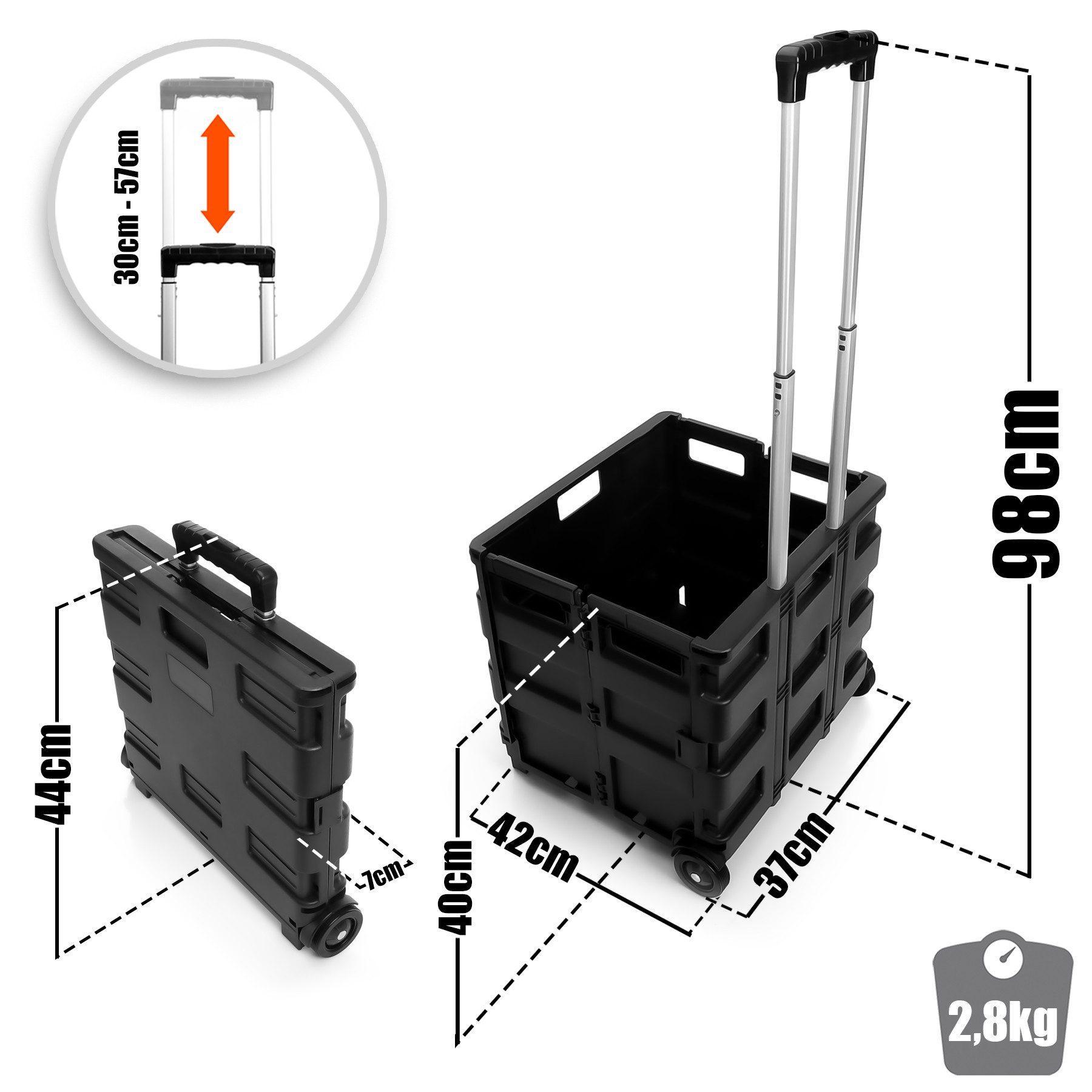 BigDean Einkaufstrolley Einkaufswagen klappbar belastbar bis 35kg - Teleskopgriff, 35 l, Transportbox, Transportwagen, Trolley, Einkaufskiste