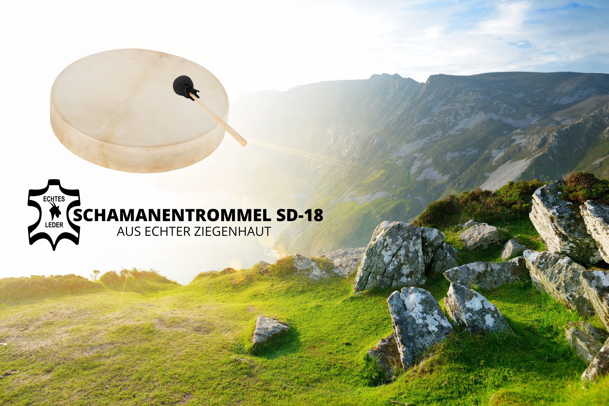 Classic Cantabile Handtrommel Schamanentrommel mit Ziegenfell bespannt - Handtrommel 18",ink. Schlägel, 2-St., Set, Anregende Wirkung