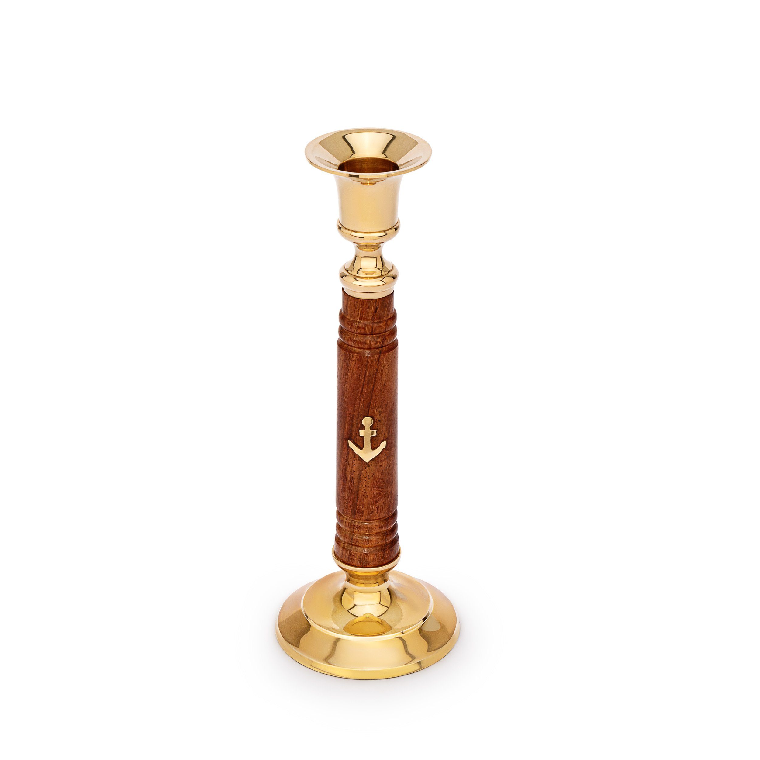 NKlaus Dekofigur Maritim Kerzenständer aus Holz und Messing gold 20cm hoch Vintage Kerz, Made in Germany