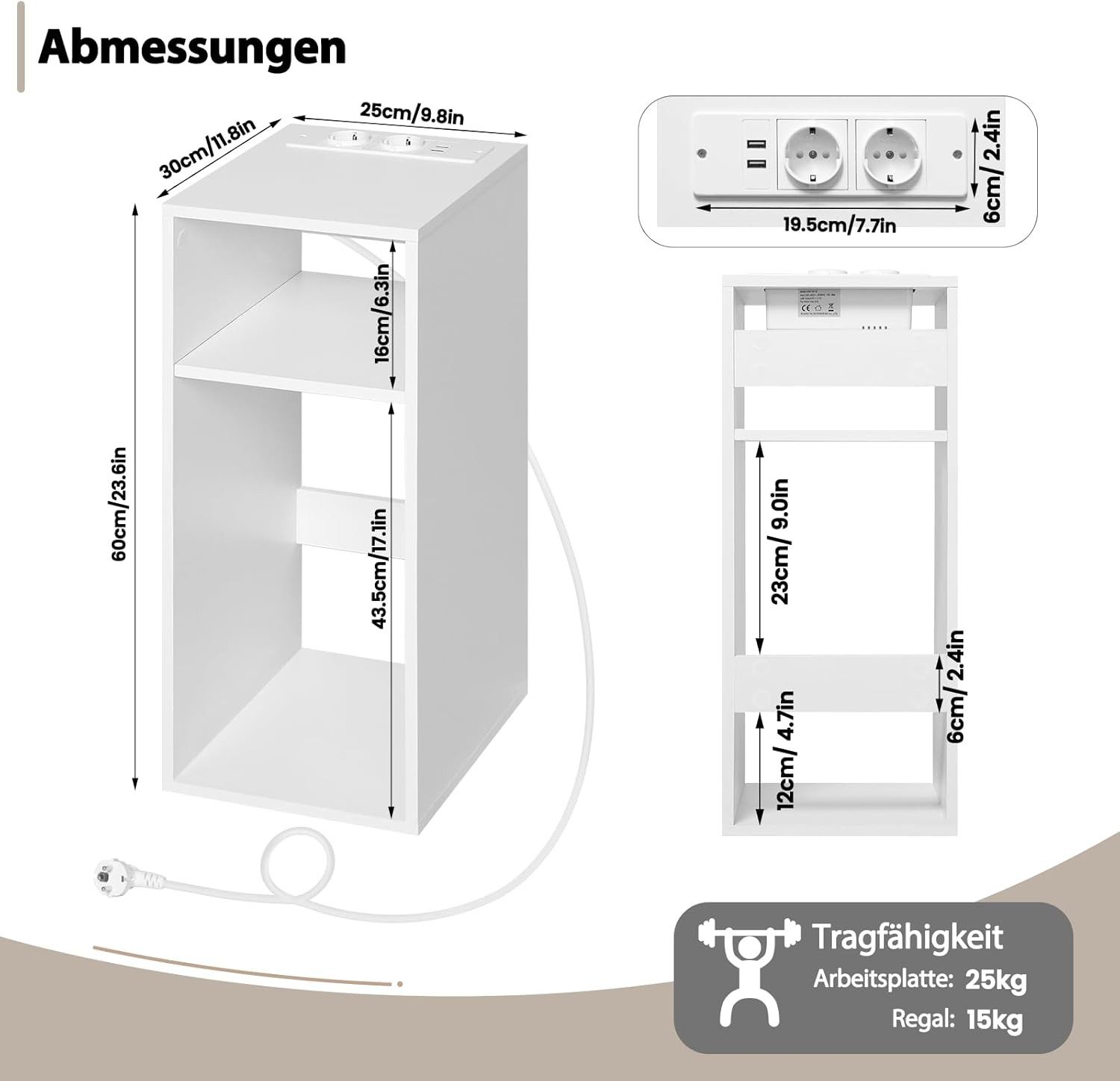 Woltu Nachttisch (2-St), mit Ladefunktion, schmaler Beistelltisch
