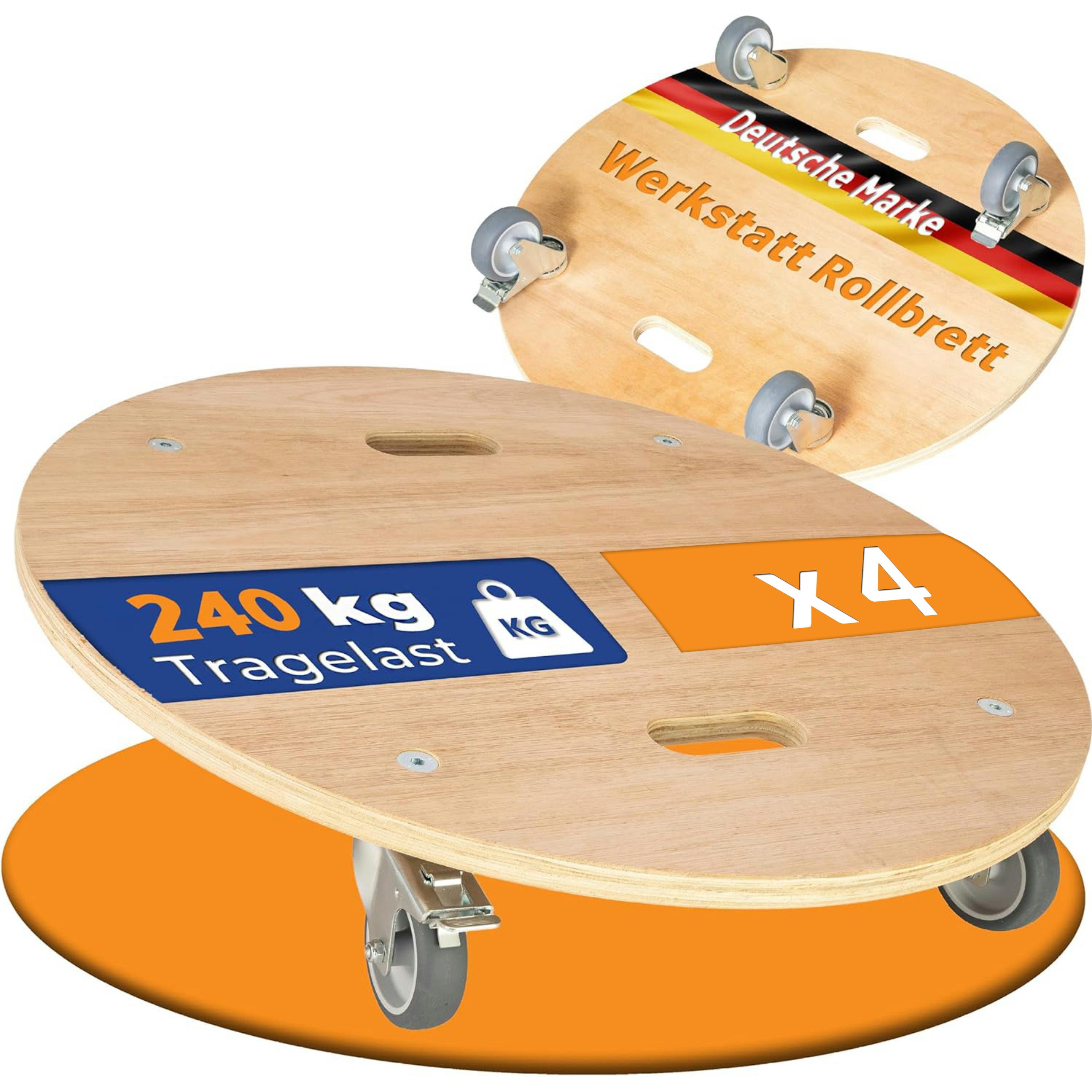 Rollbrett24 Transportroller Pflanzenrollbrett, Werkstattrollbrett für Reifen & Felgen bis 19 Zoll, (4-St., 1x Rollbrett Wheel), 240 kg Tragkraft, 2 Feststellbremsen, 360° Rollen, für Reifen geeignet