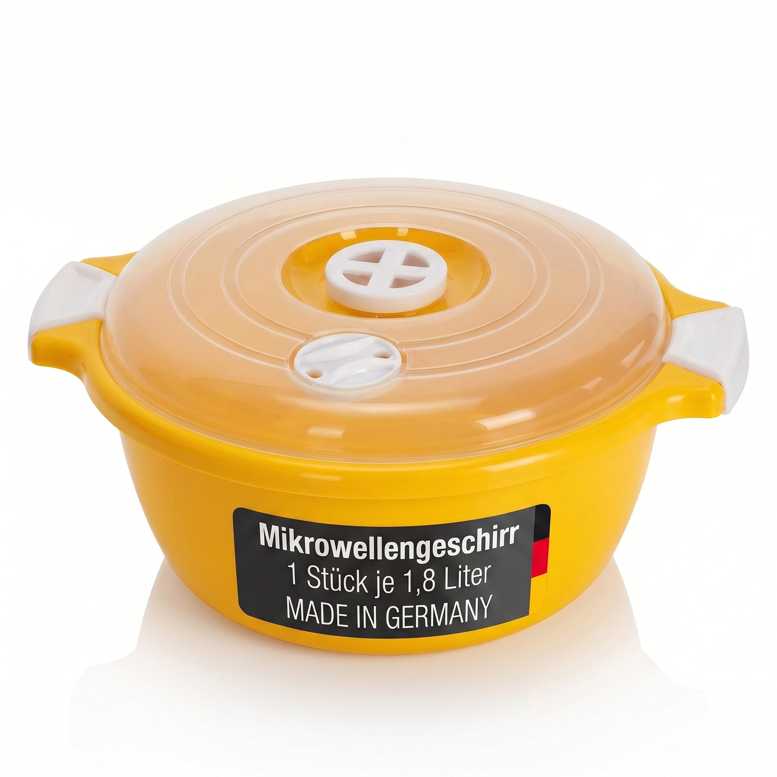 Lantelme Mikrowellenbehälter Mikrowellenschüssel 1,8 Liter gelb stapelbar, Kunststoff, (1-tlg., Für Mikrowelle, Gefrier- und Kühlschrank, Picknick), Schüssel Dampfventil, Spülmaschinengeeignet, Deutsche Herstellung