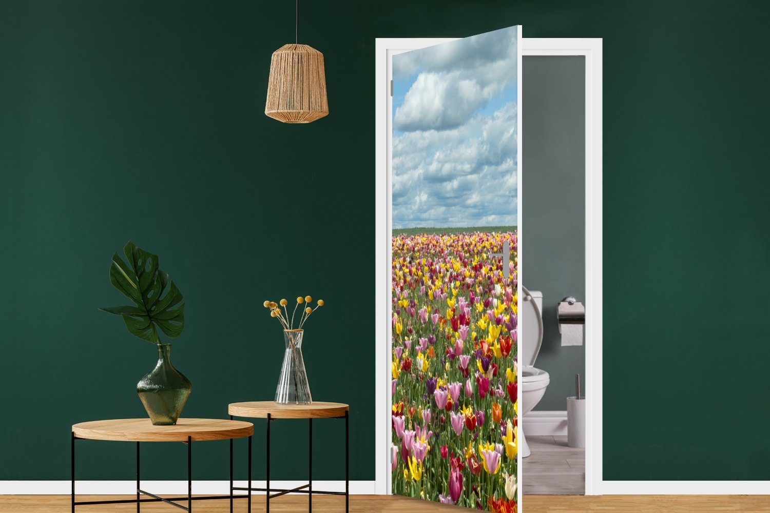 cm Matt, MuchoWow - Fototapete St), Farben Wolken, Tulpen Türtapete Türaufkleber, - Tür, für (1 75x205 bedruckt,