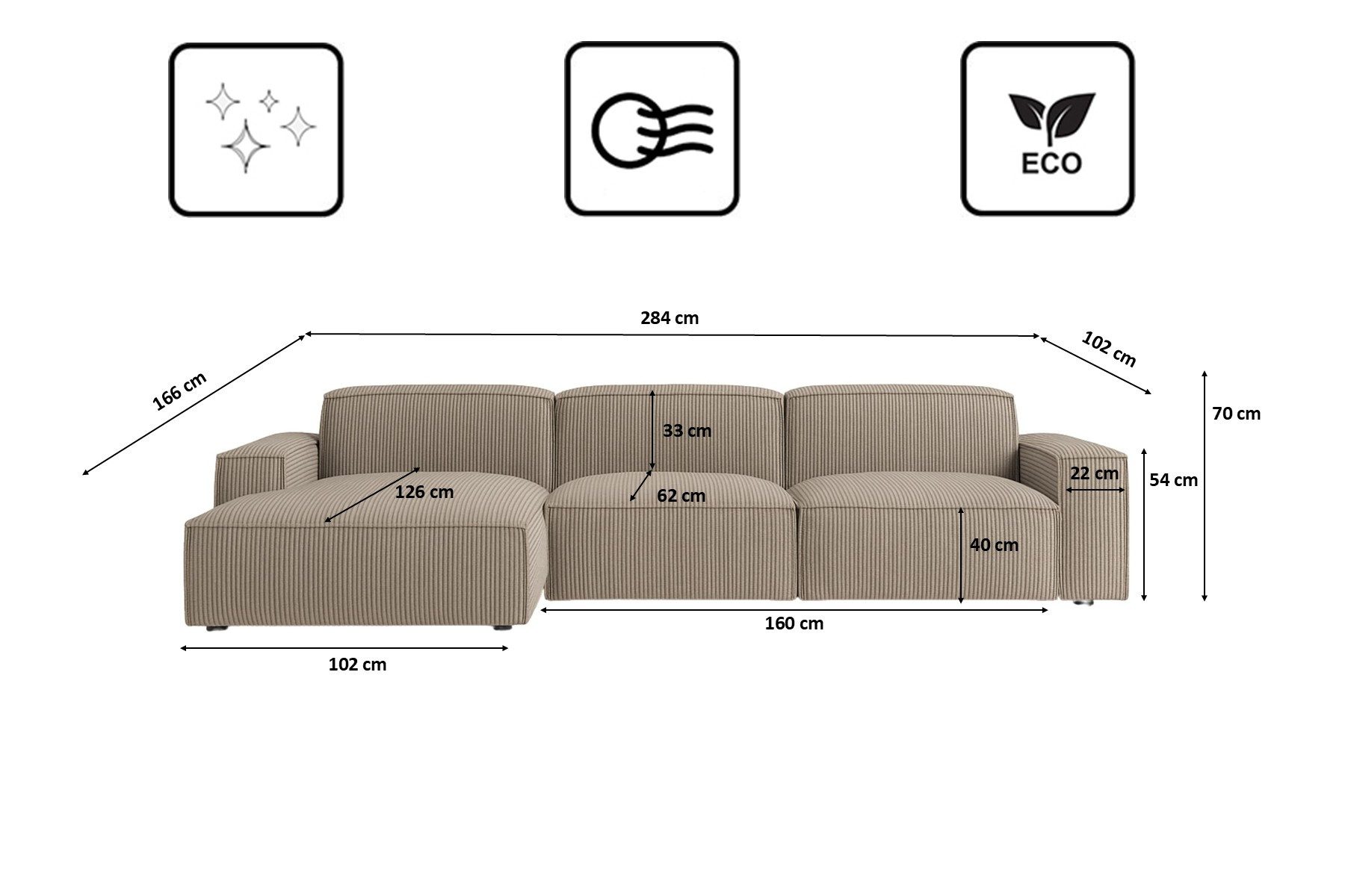 Kaiser Möbel Ecksofa Ecksofa Cursal L-Form – modular, modern, unvergleichlich bequem, Einzelsofa