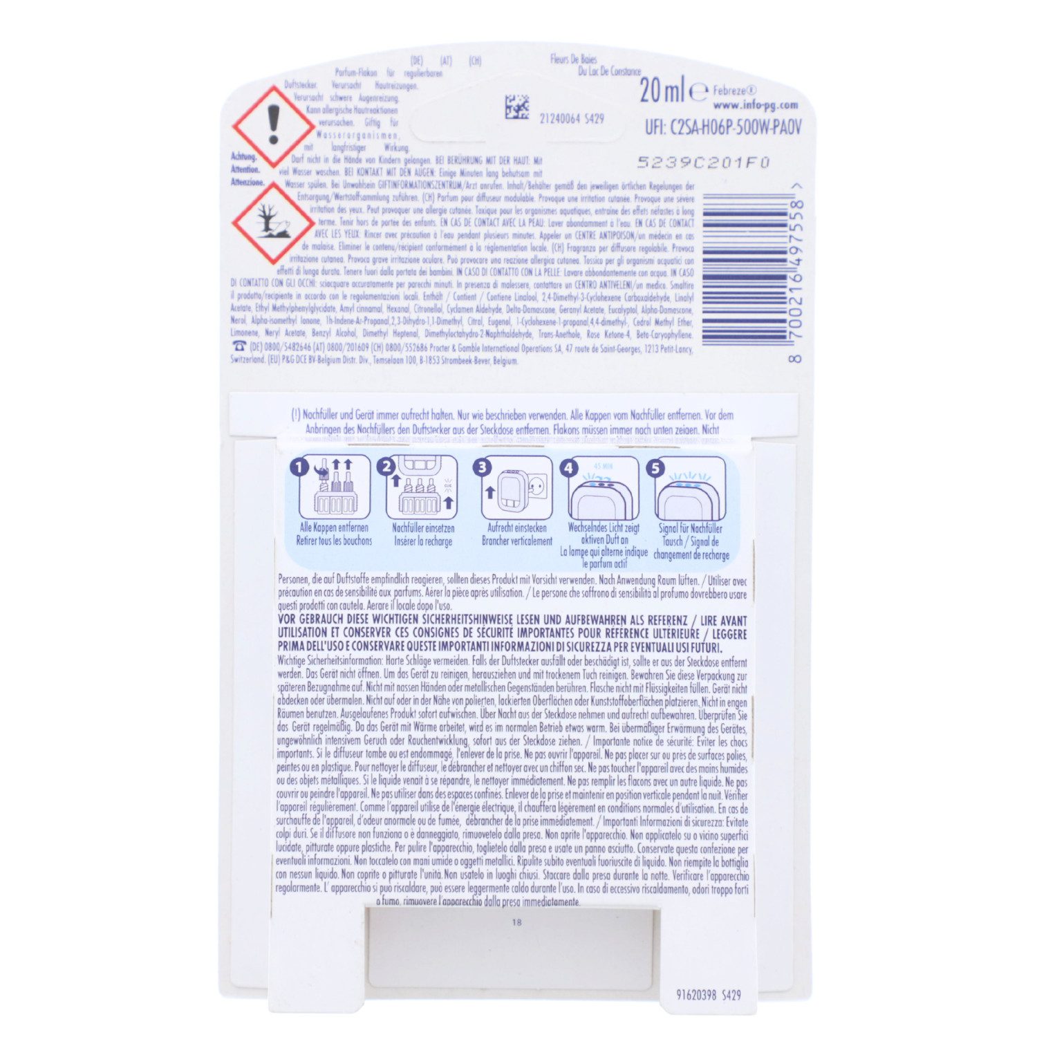 Febreze Raumduft-Nachfüllflasche 3 x Febreze Bodensee Beerenblüten Duftstecker Nachfüller je 20ml