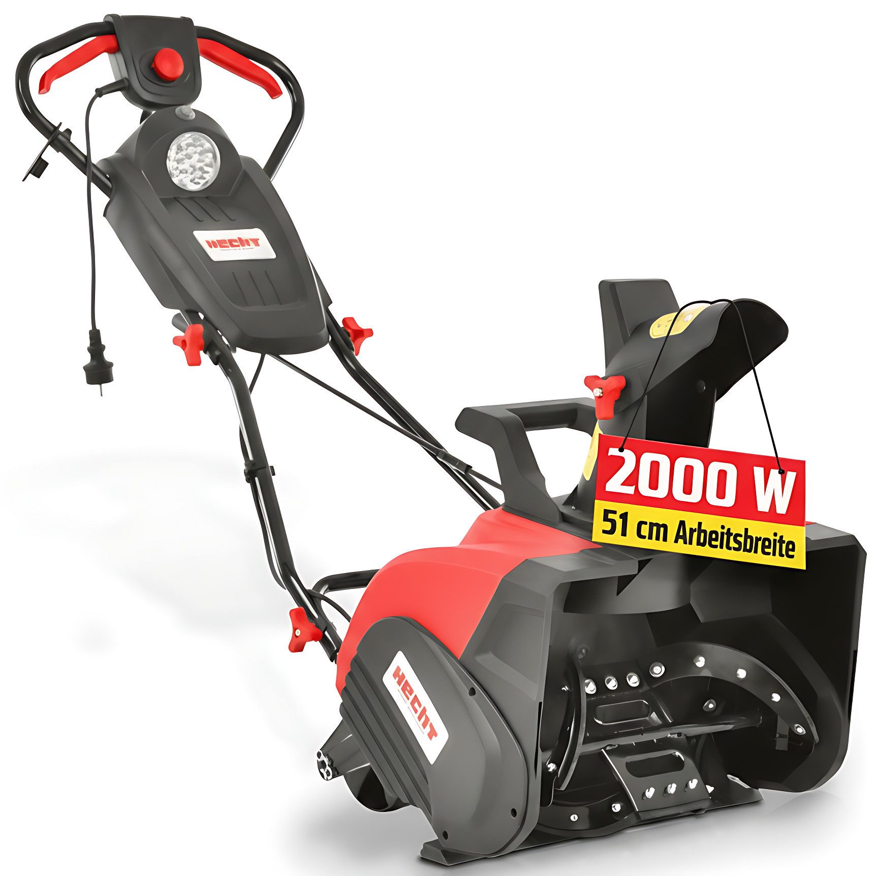 Hecht Elektro-Schneefräse 2000 W, 51,00 cm Arbeitsbreite, 33 cm Arbeitshöhe - LED Scheinwerfer - 9 m Auswurfsweite - ⌀ 20,5 cm