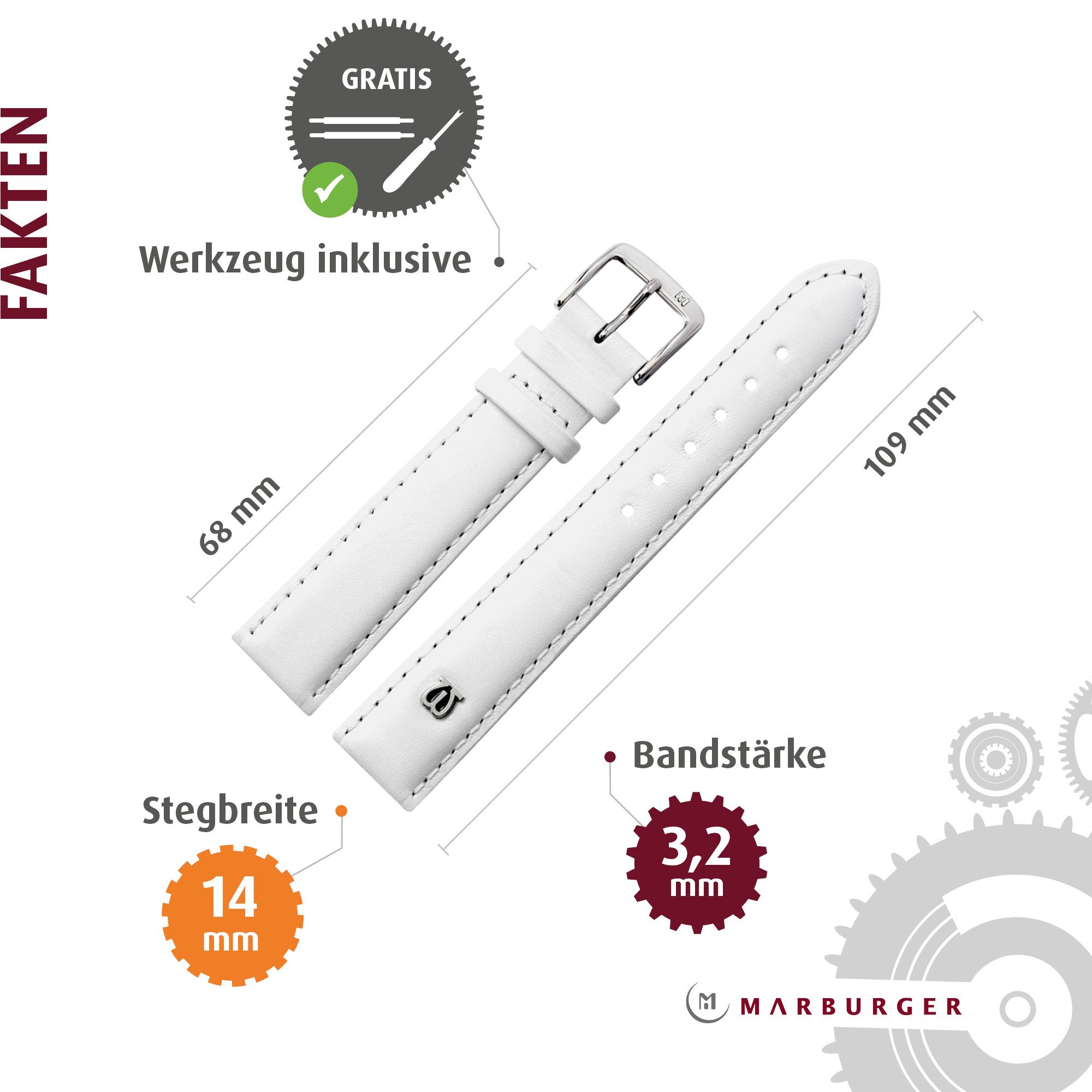 MARBURGER Uhrenarmband 14mm Leder