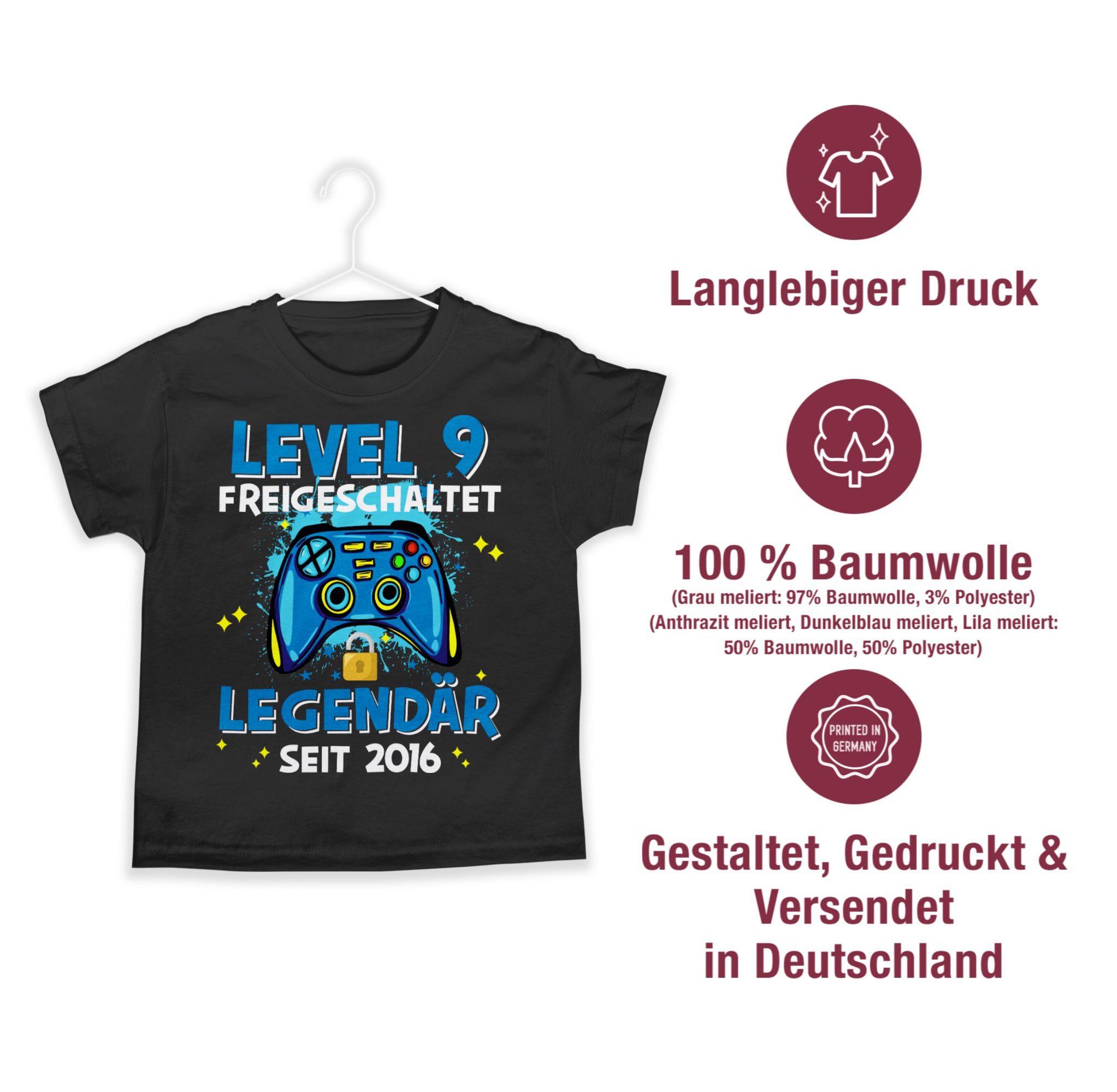Shirtracer T-Shirt Level 9 freigeschaltet Legendär seit 2016 (1-tlg) 9. Geburtstag