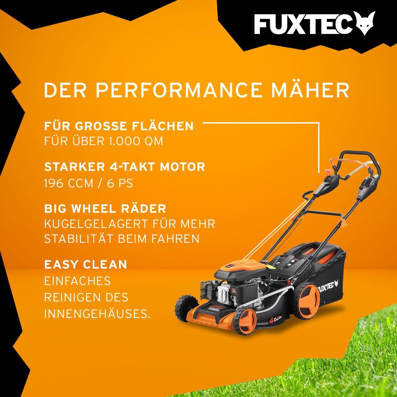FUXTEC Benzinrasenmäher FX-RM5196PROSL, 50,1 cm Schnittbreite, 60 L Fangkorb, 4in1 Mäher, Auto-Choke-System, 25-75 mm – Bild 5 von 5