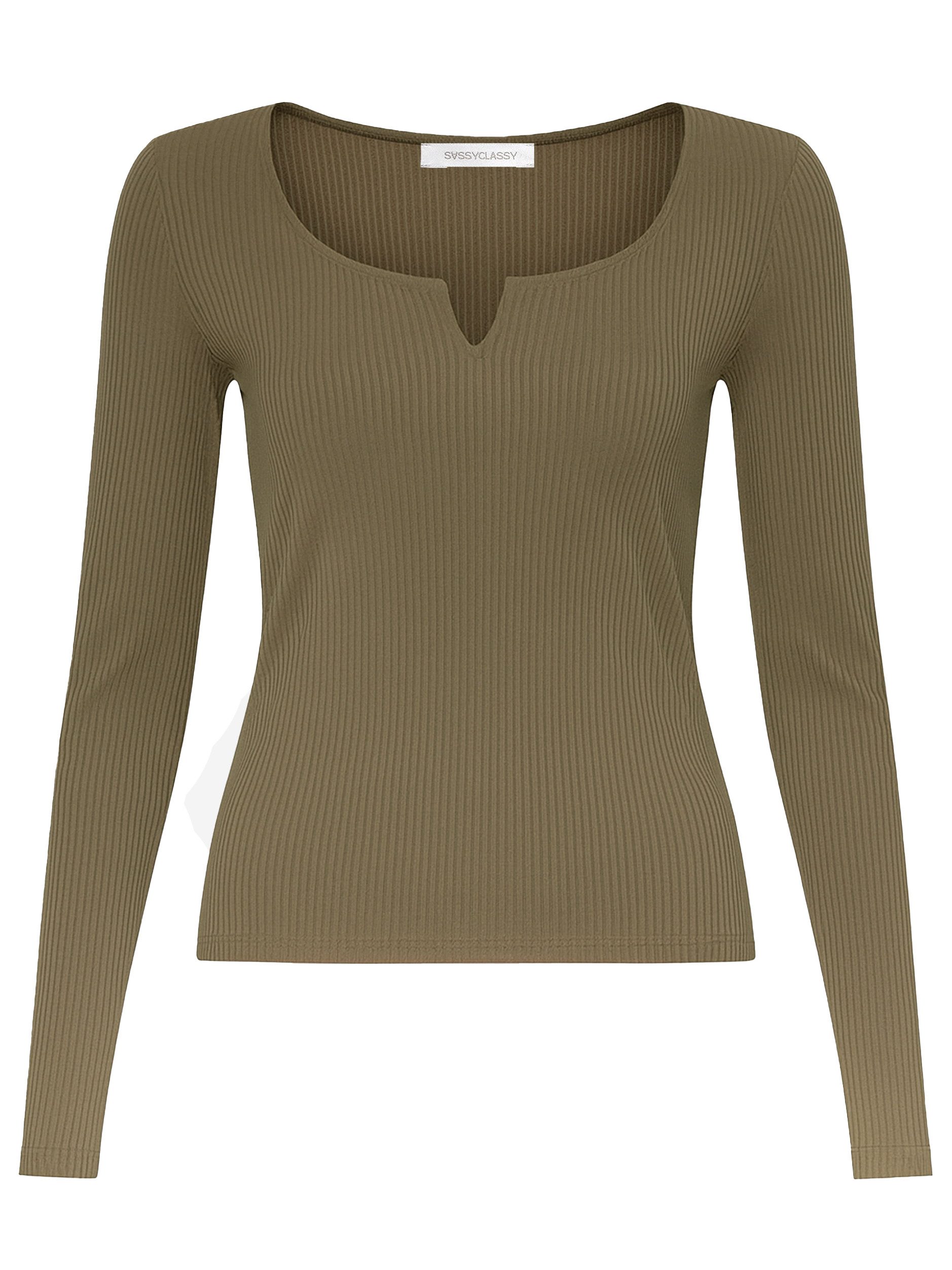 SASSYCLASSY Longshirt Geripptes Langarmshirt Damen mit V-Ausschnitt Shirt m günstig online kaufen