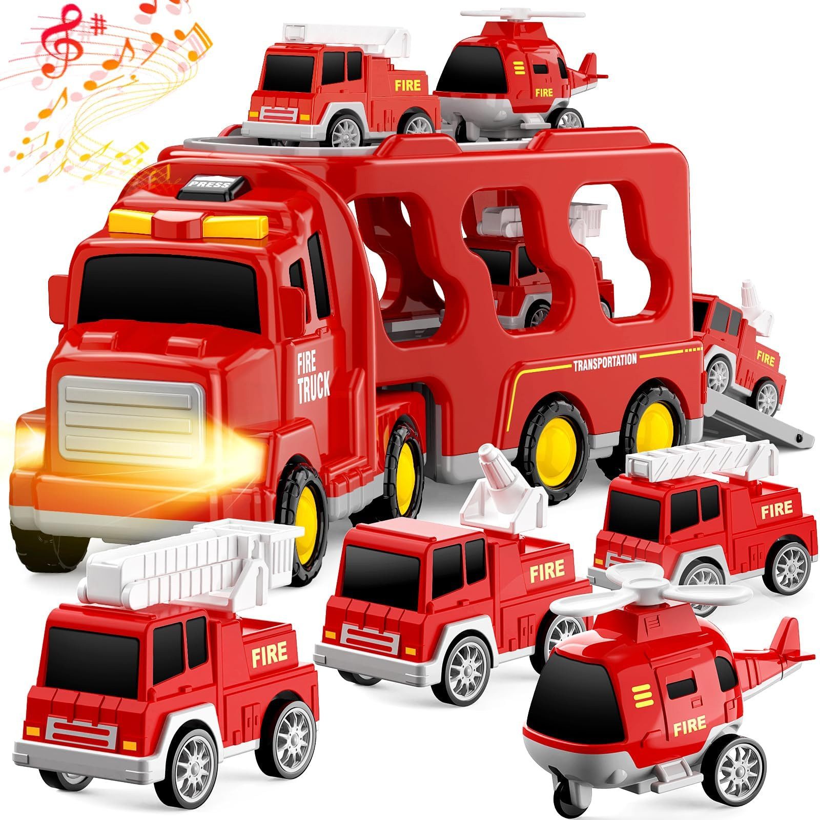ZEUOPQ Spielzeug-Feuerwehr Spielzeugautos 7-in-1 Feuerwehrmaschine Auto günstig online kaufen