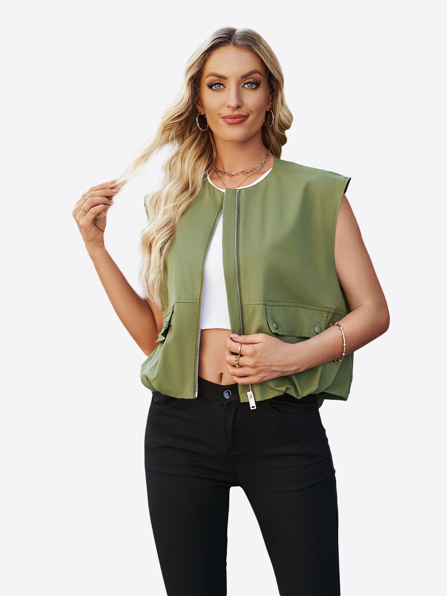 Imily Bela Kurzjacke Damen Lässige Cargoweste (Packung, 1-St., 1per-Pack) mit Reißverschluss