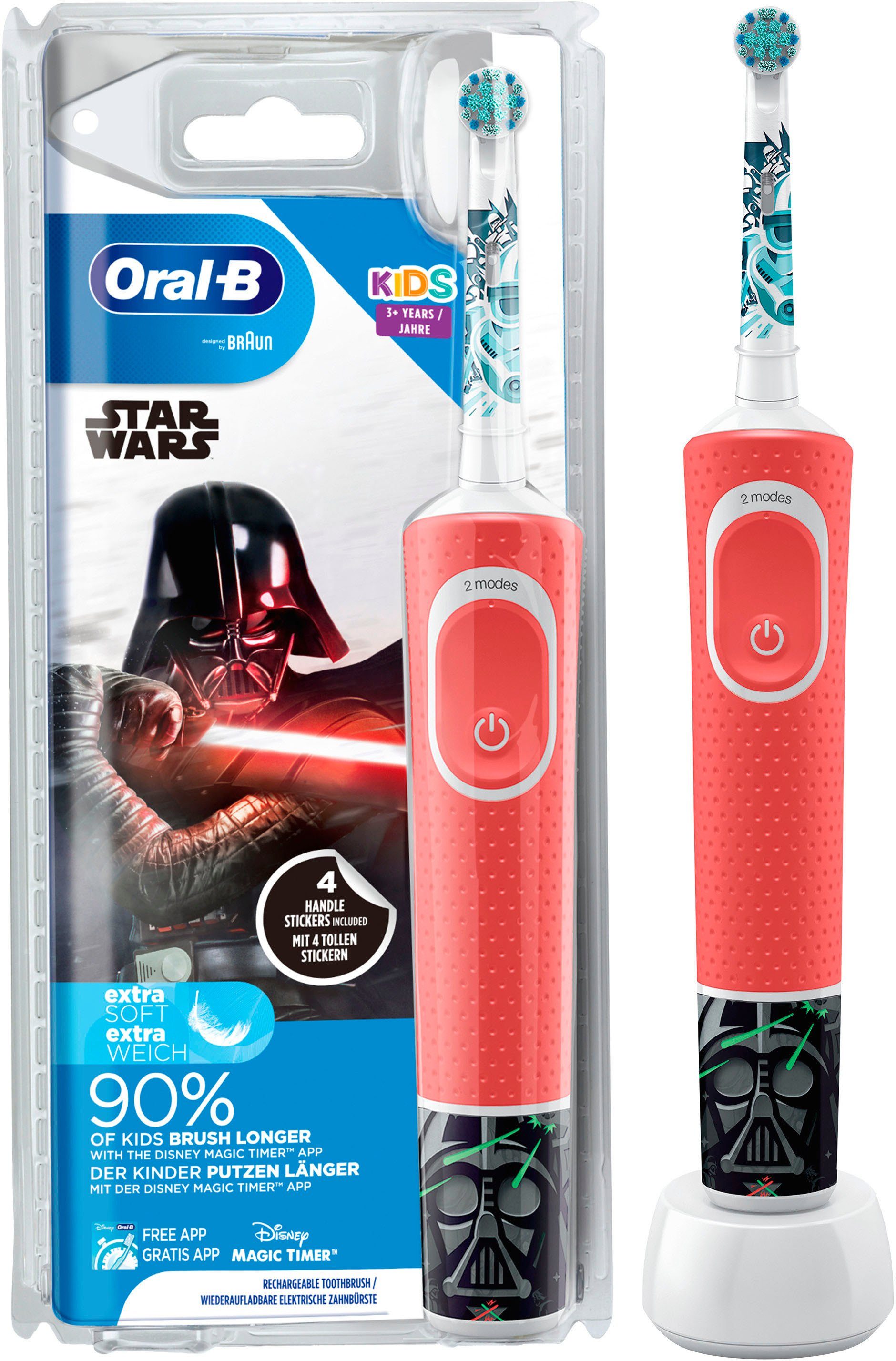 Oral-B Elektrische Kinderzahnbürste Kids Star Wars, Aufsteckbürsten: 1 St.,  für Kinder ab 3 Jahren, Mit 4 tollen Star-Wars-Stickern, um das  Lieblings-Handstück selbst zu gestalten