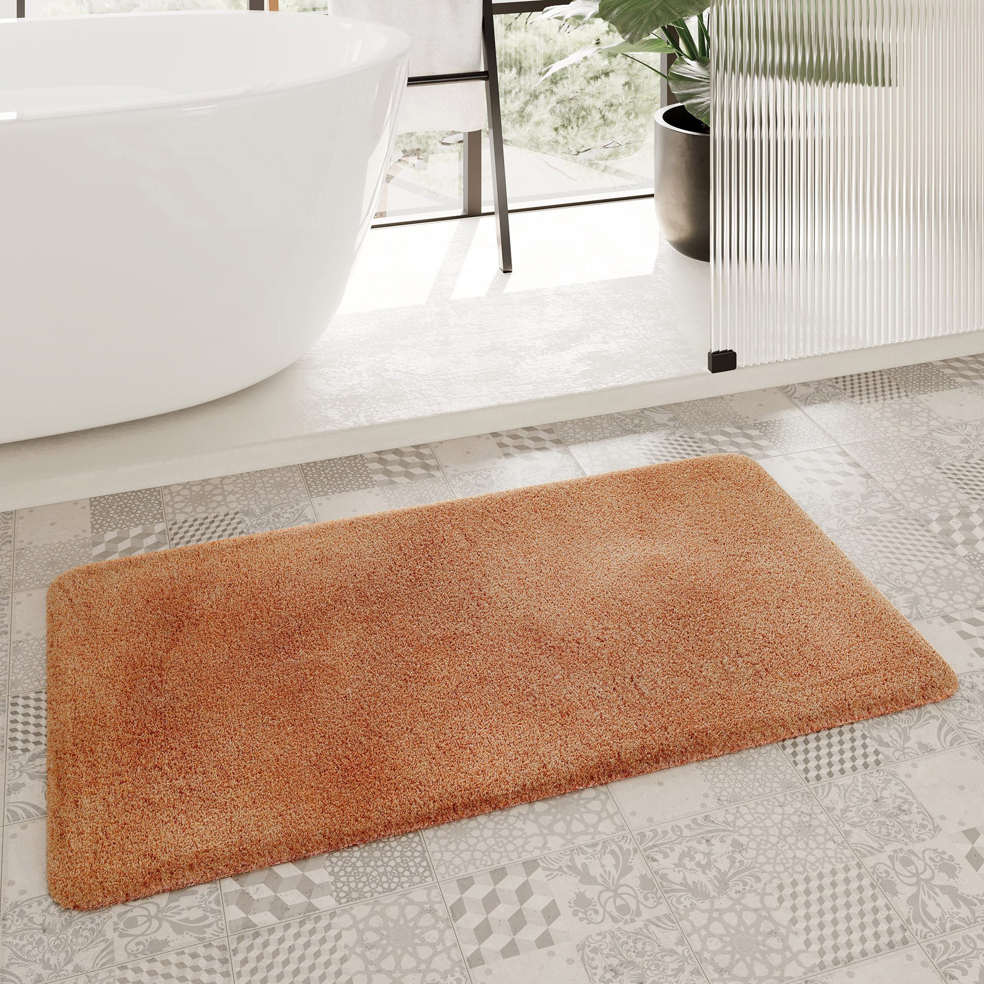 Homie Living Badematte Porto Azzurro, Höhe 30 mm, rutschhemmend beschichtet, schnell trocknend, fußbodenheizungsgeeignet, Polyester, rechteckig, Badteppich, uni, rechteckig & rund, waschbar, Badezimmerteppich