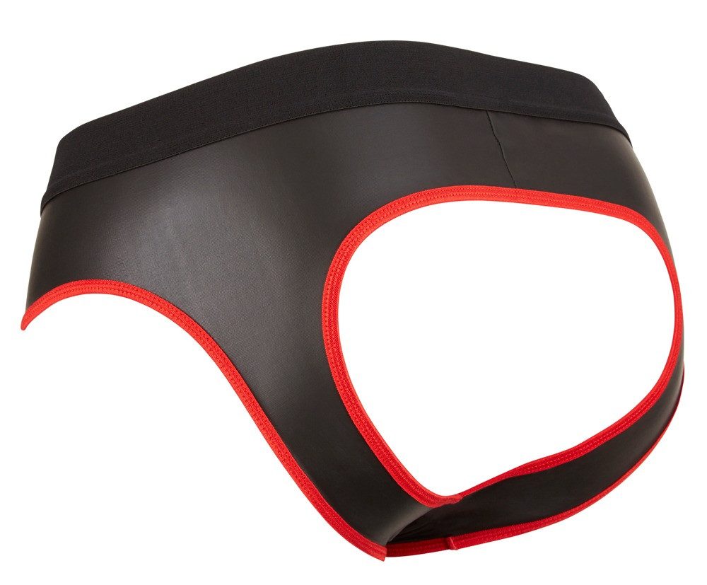 Svenjoyment Slip Pofreier Jock Slip mit Reißverschluss - schwarz, rot (1-St) Neopren-Gummi-Optik