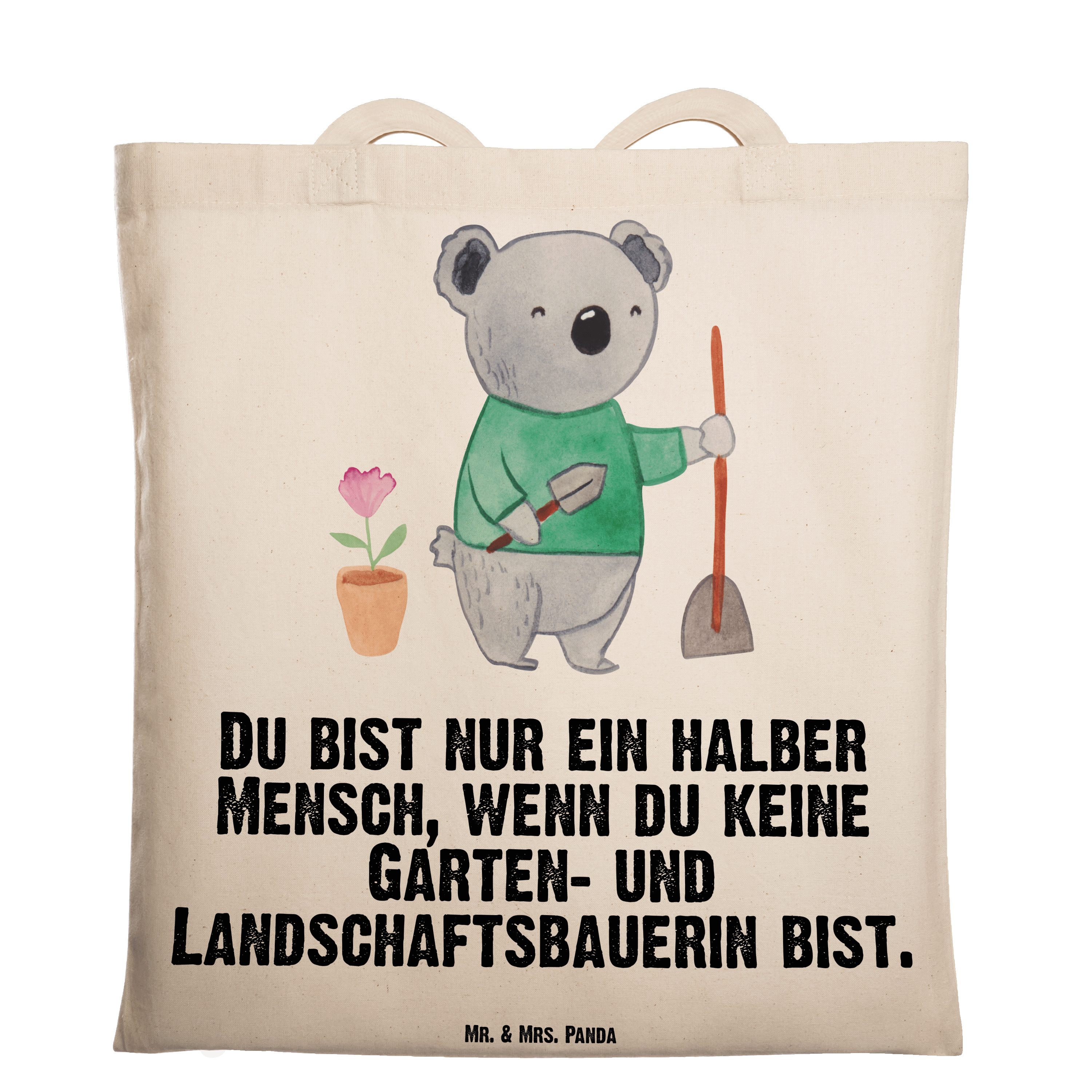 Mr. & Mrs. Panda Tragetasche Garten- und Landschaftsbauerin mit Herz - Transparent - Geschenk, Mit (1-tlg)