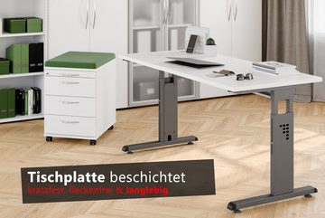 bümö Schreibtisch Serie-O (Mini) - Arbeitshöhe: höhenverstellbar, Rechteck: 120 x 67,2 cm - Dekor: Weiß - Gestell: Silber