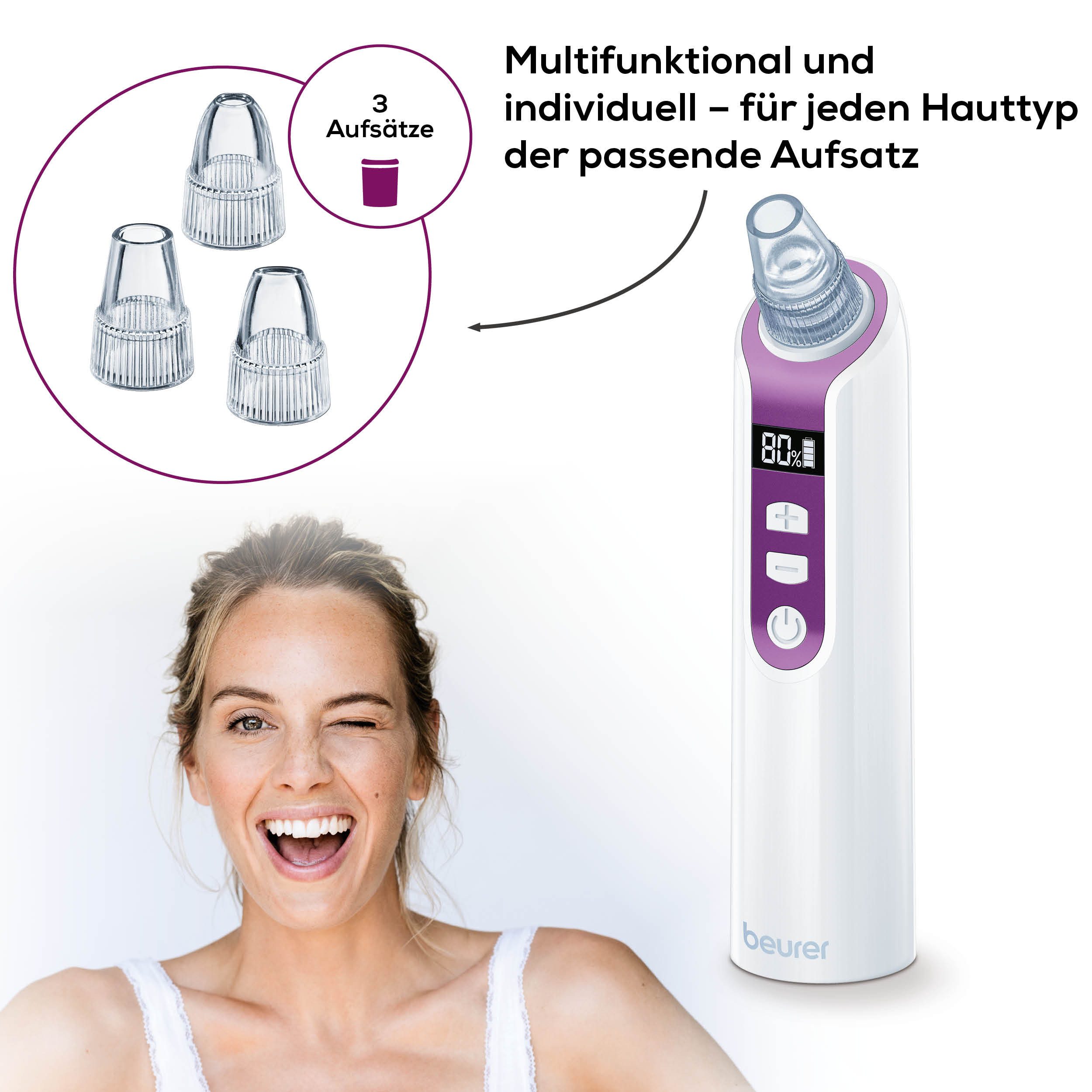 BEURER Porenreiniger FC 41 Mitesserentferner durch Vakuumtechnologie, 5 Intensitätsstufen und 3 Aufsätze für eine individuelle Anwendung