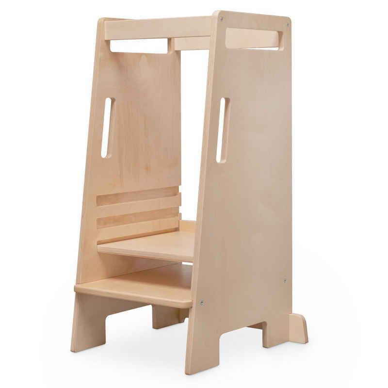 Ehrenkind Stehhilfe Lernturm Entdeckerturm Montessori 4-fach höhenverstellbar (Extra kippsicher & stabil), aus hochwertigem Birkenschichtholz, ab 1 Jahr, Made in Europe