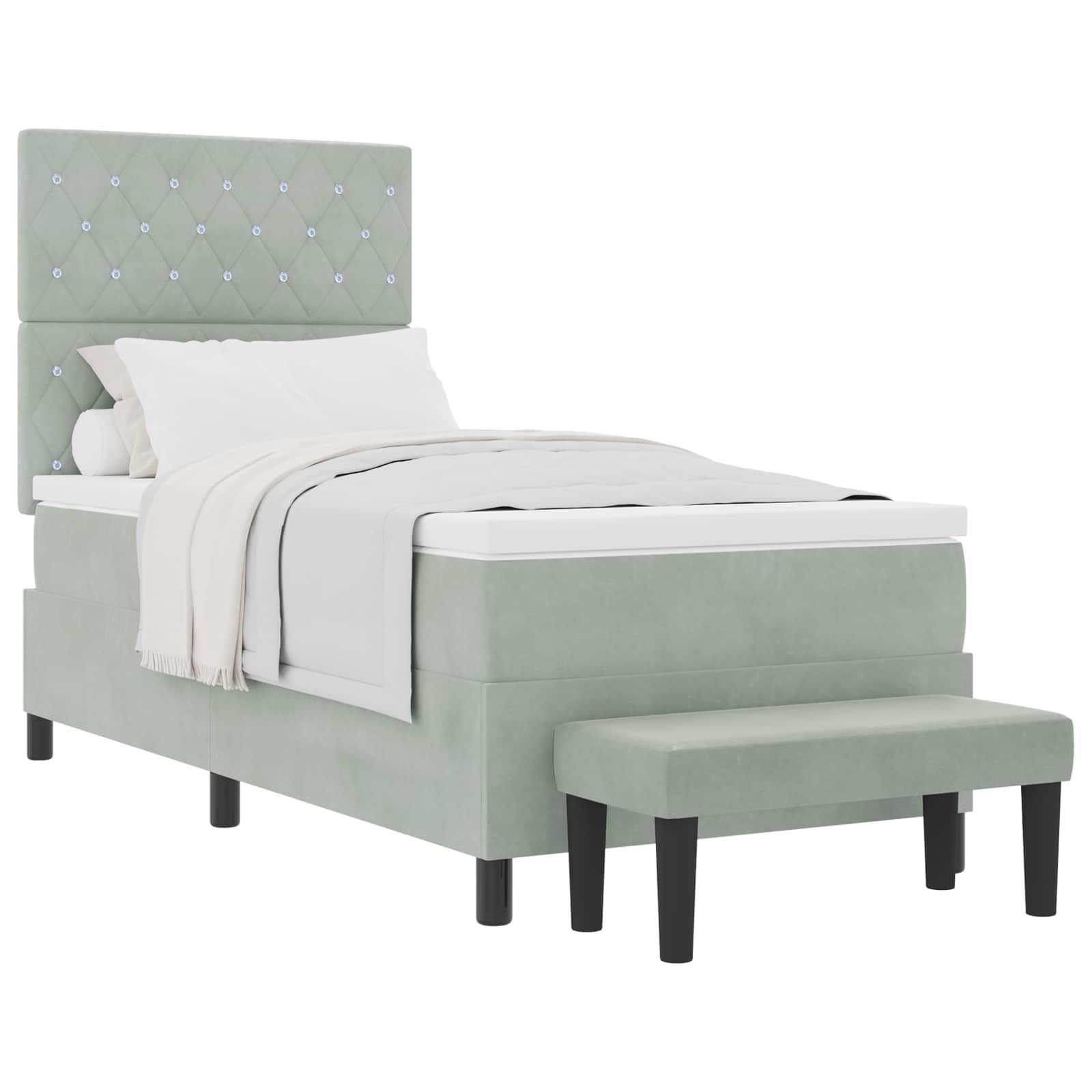 Bett Boxspringbett mit Kopfteil Hellgrau 200 x 100 cm Samt